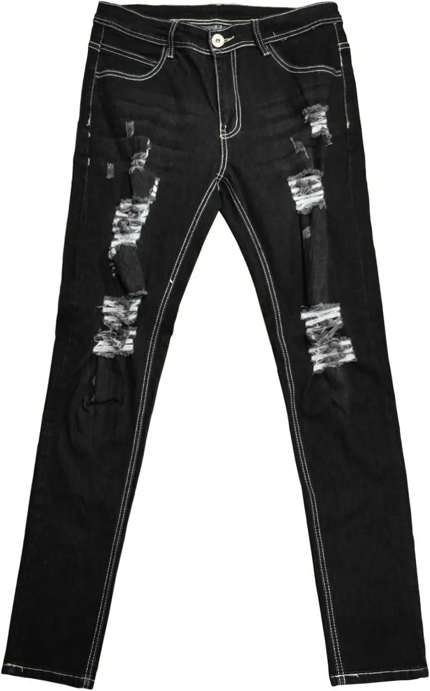 Ripped Jeans Men Baggy Classic Comfort Flex Retro Jeans Pants Lightweight Elastic Waist Denim Trousers