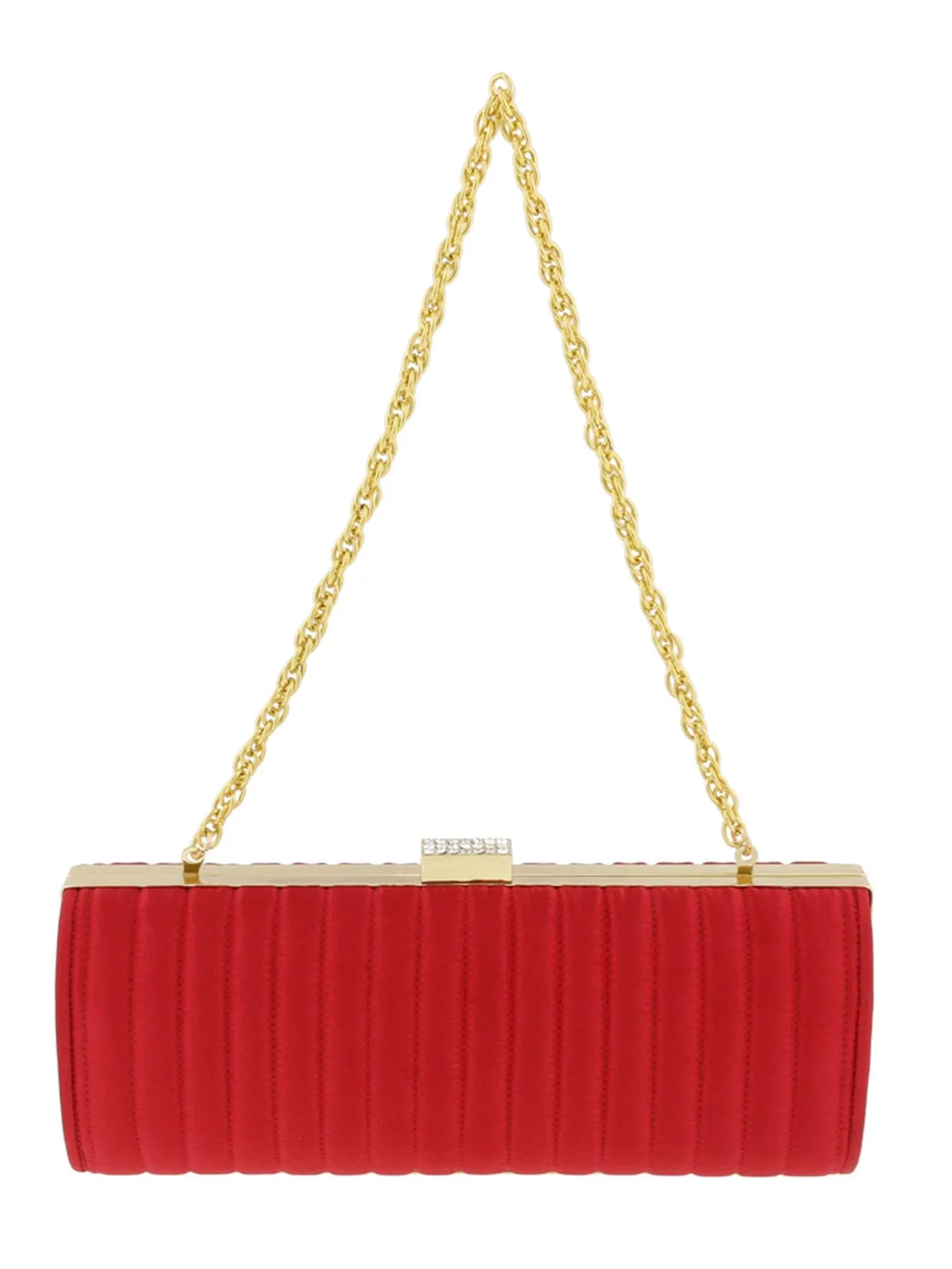 Scheilan Red Fabric Stitched Stripe Clutch