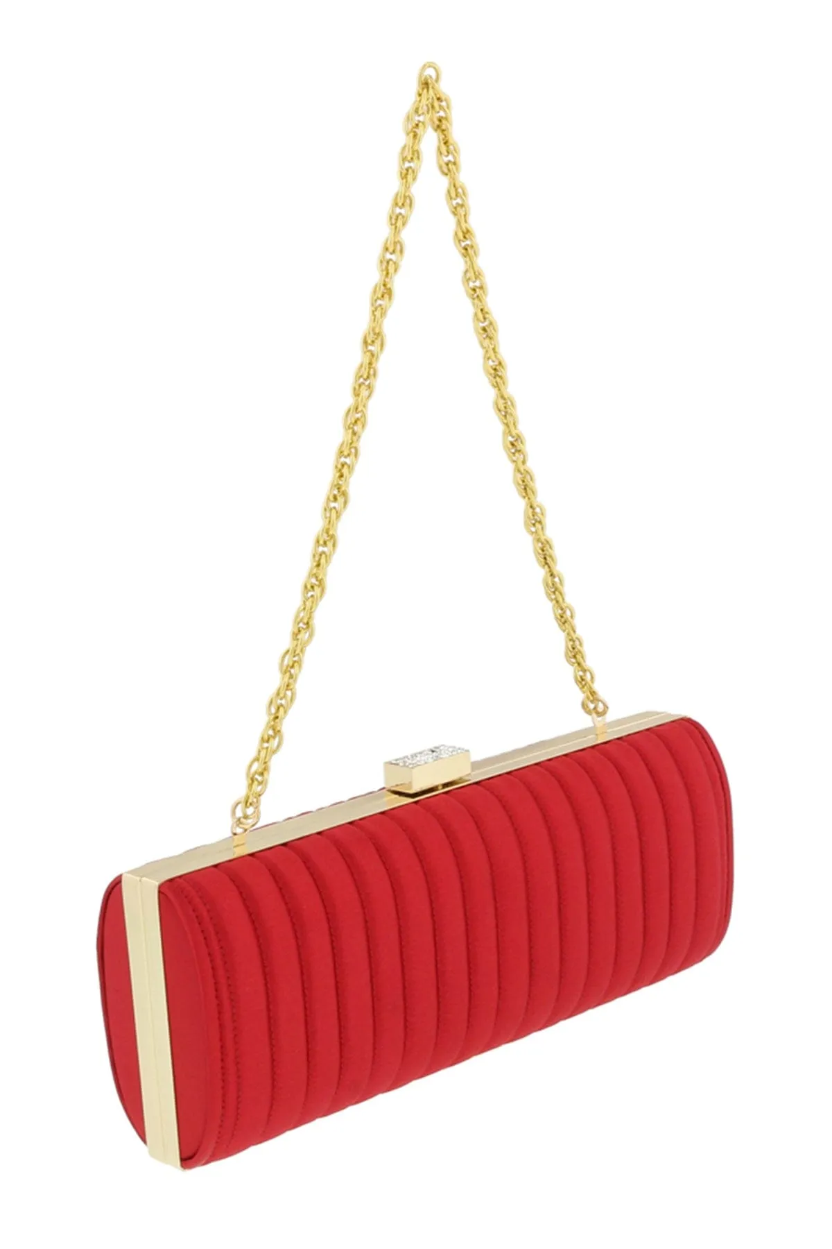 Scheilan Red Fabric Stitched Stripe Clutch