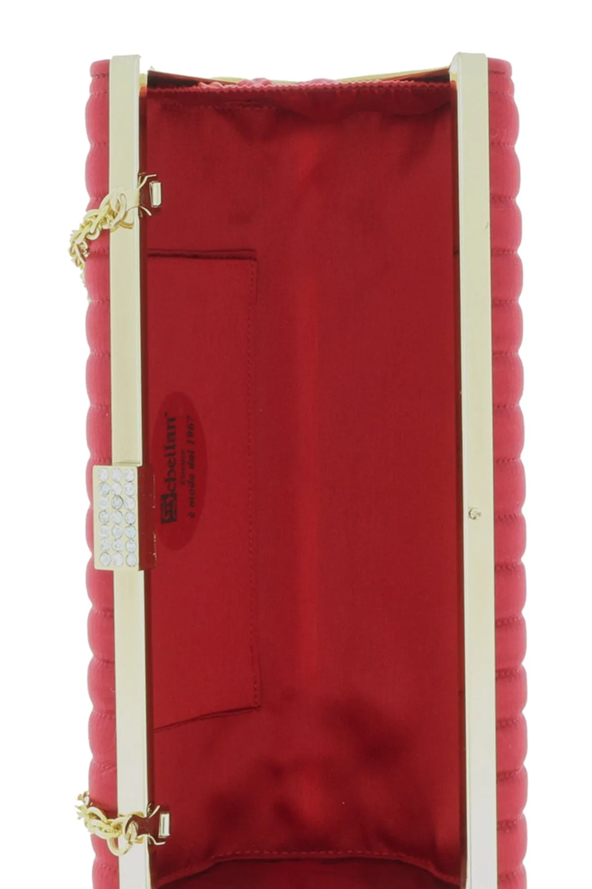 Scheilan Red Fabric Stitched Stripe Clutch