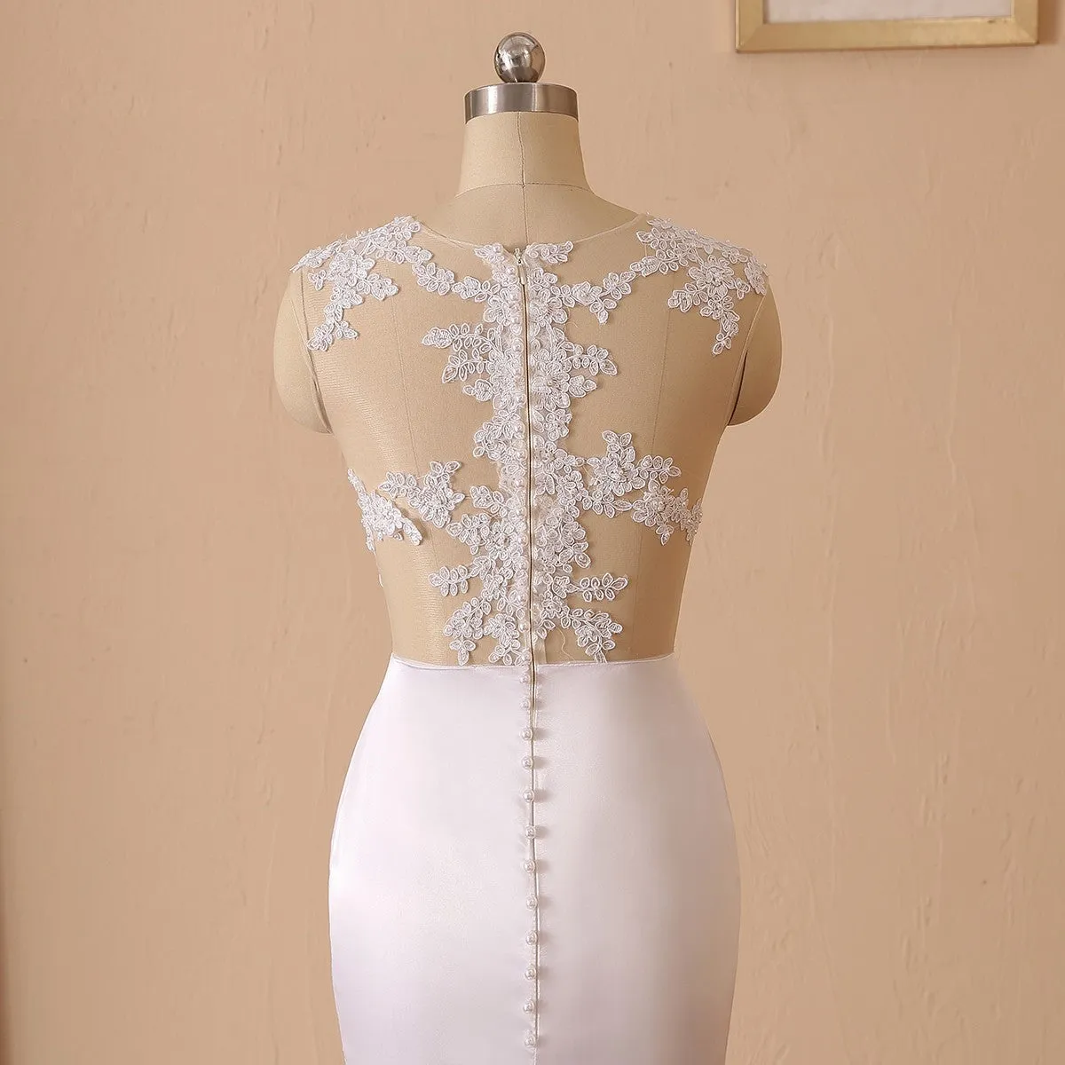 Sexy Pearled Illusion Lace/Satin Fit & Flair Wedding Gown All Sizes/Colors