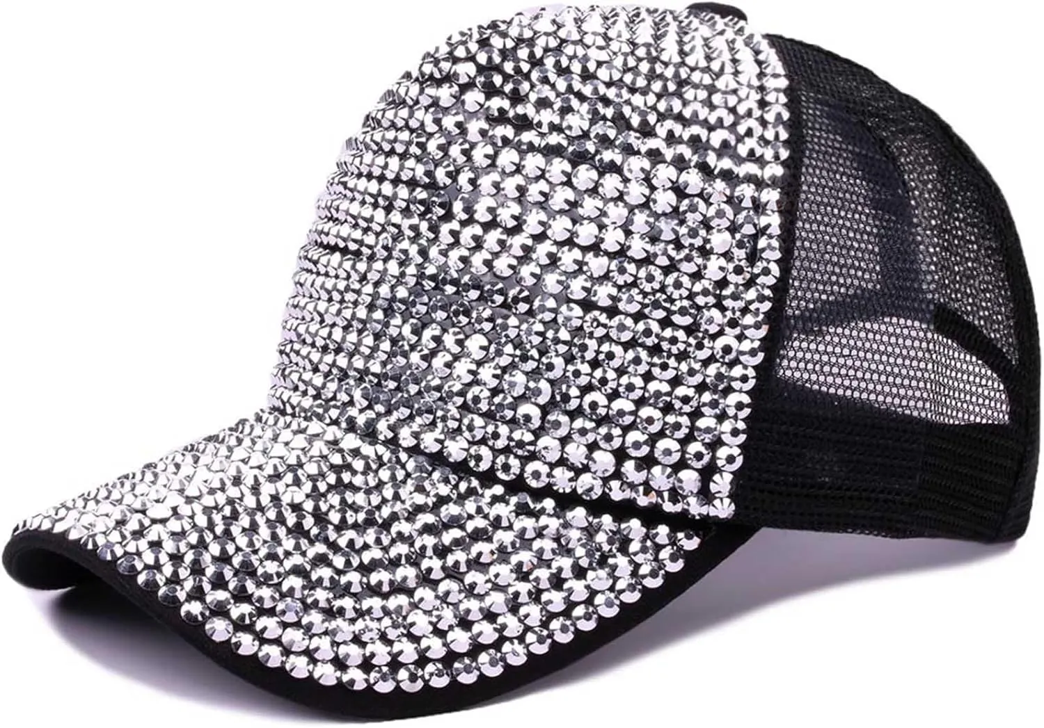 Studded Rhinestone Baseball Cap for Women Girls Sparkle Bling Denim Sun Hat Adjustable Casual Summer Mesh Sports Hat