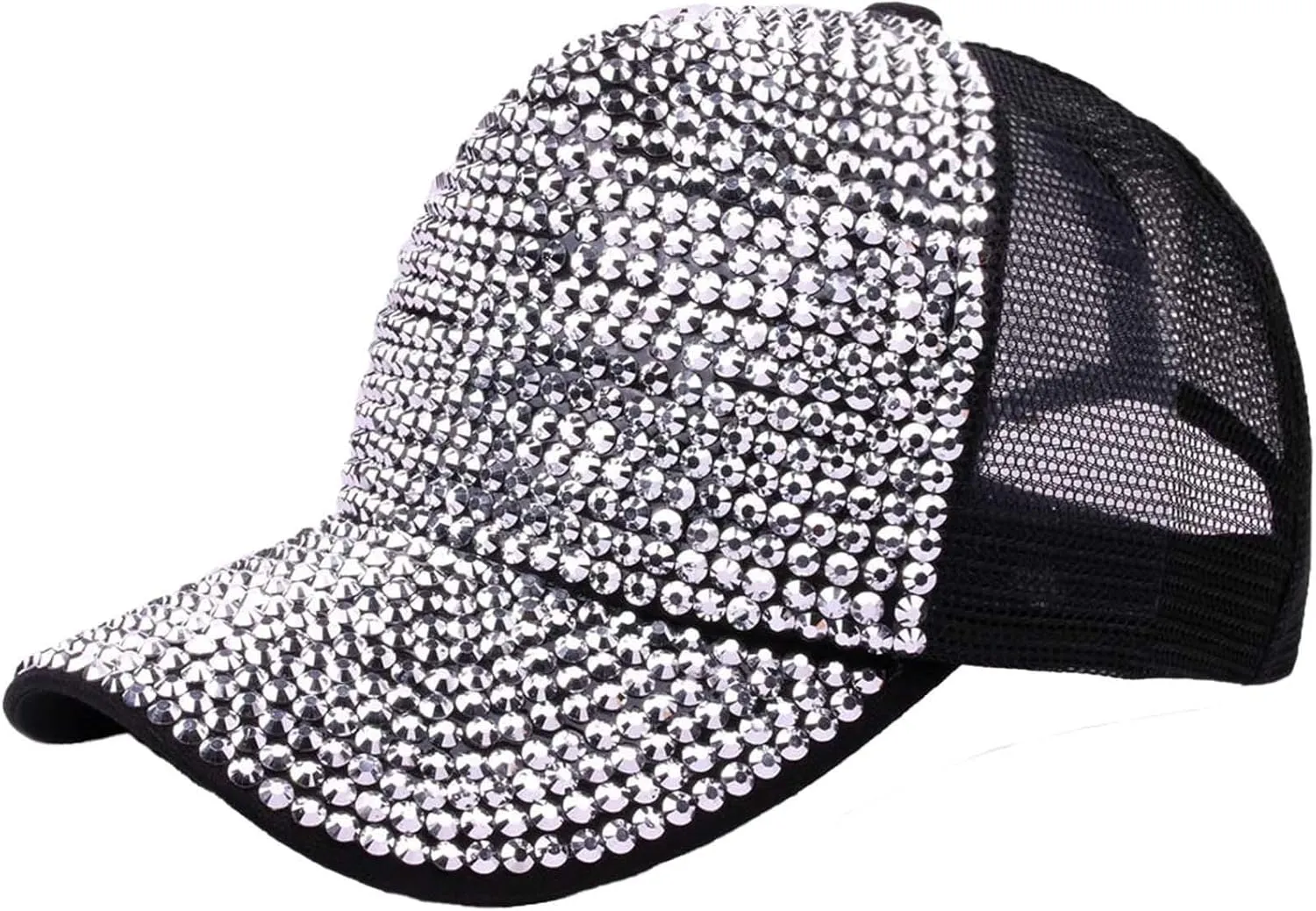 Studded Rhinestone Baseball Cap for Women Girls Sparkle Bling Denim Sun Hat Adjustable Casual Summer Mesh Sports Hat