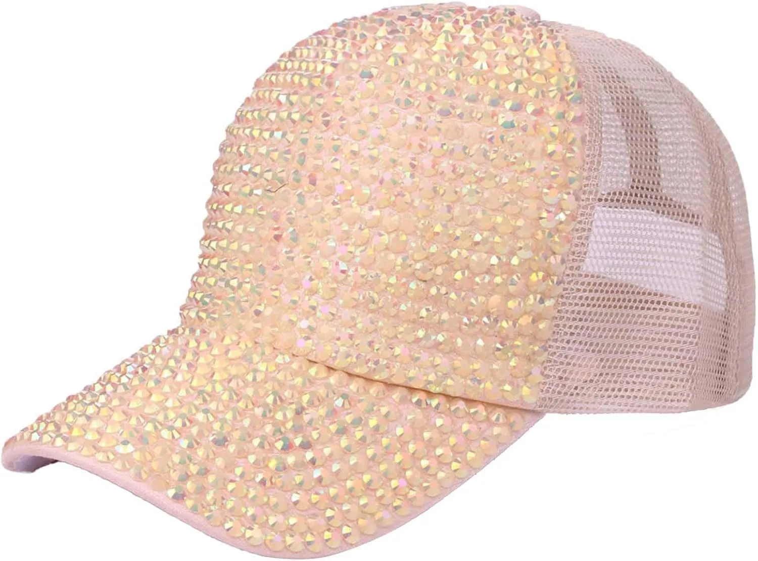 Studded Rhinestone Baseball Cap for Women Girls Sparkle Bling Denim Sun Hat Adjustable Casual Summer Mesh Sports Hat