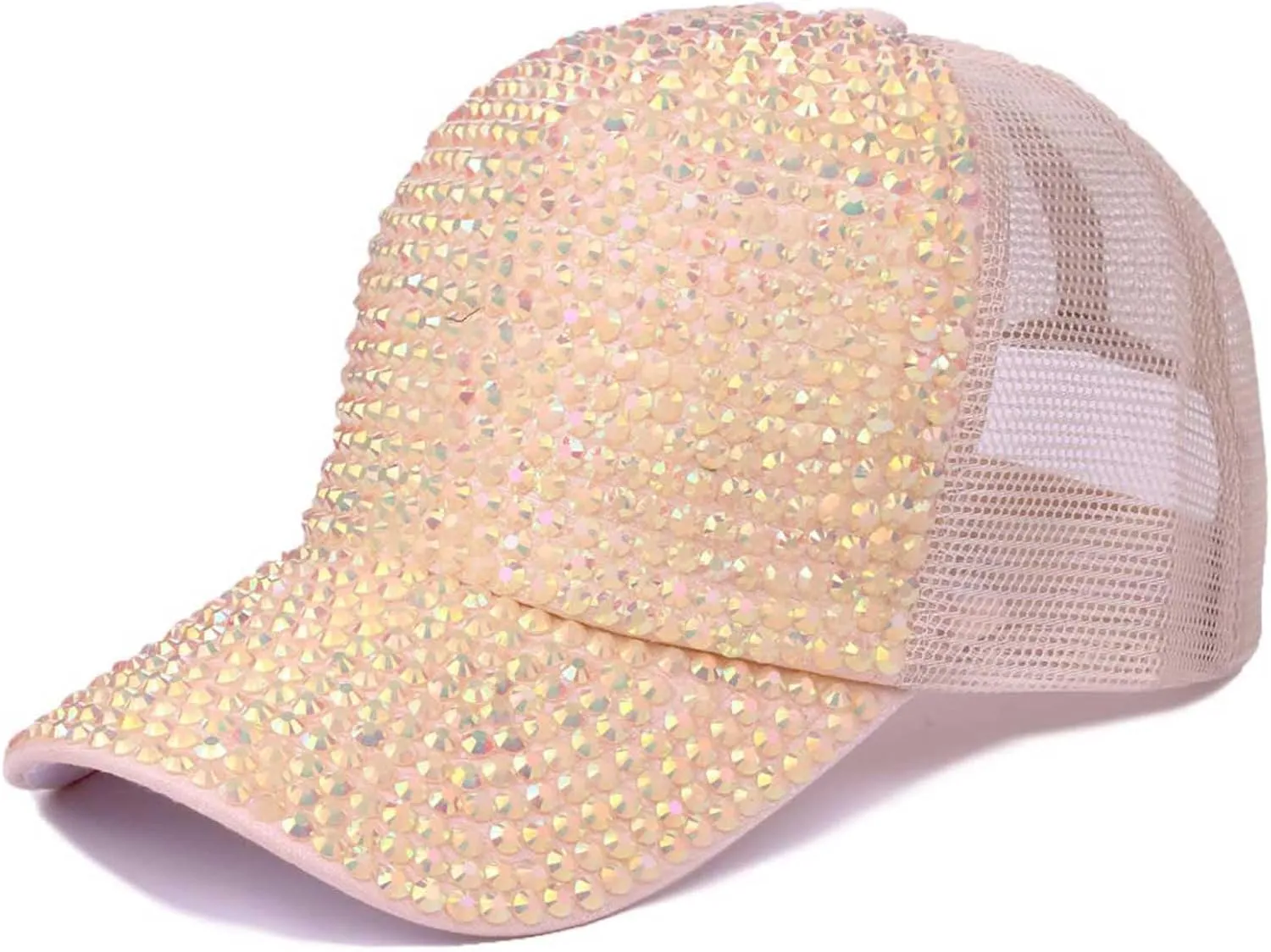 Studded Rhinestone Baseball Cap for Women Girls Sparkle Bling Denim Sun Hat Adjustable Casual Summer Mesh Sports Hat