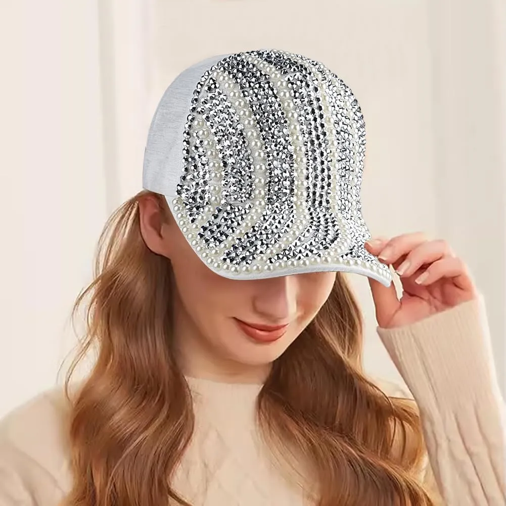 Studded Rhinestone Baseball Cap for Women Sparkle Bling Denim Sun Hat Casual Sports Hat