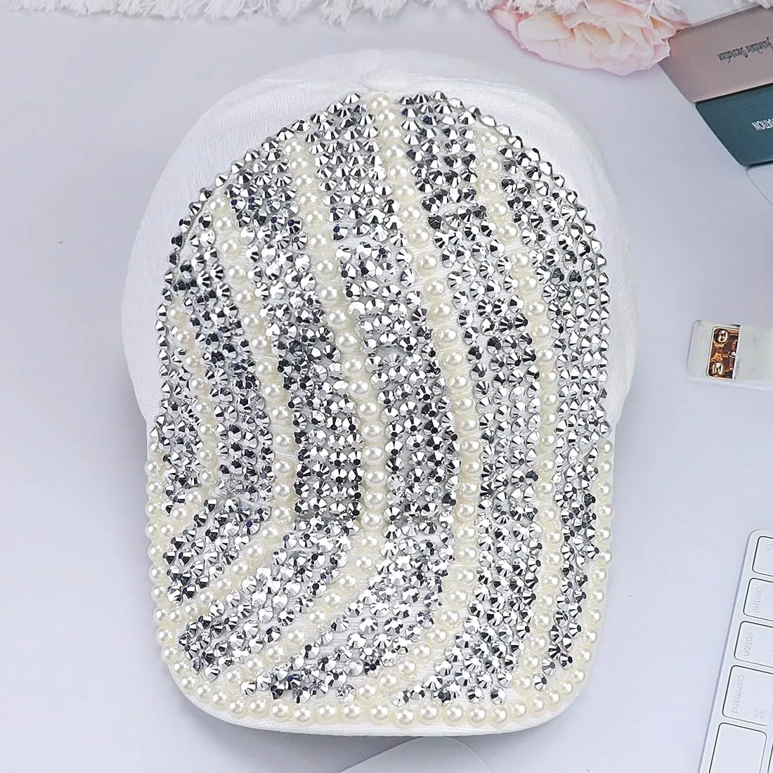 Studded Rhinestone Baseball Cap for Women Sparkle Bling Denim Sun Hat Casual Sports Hat