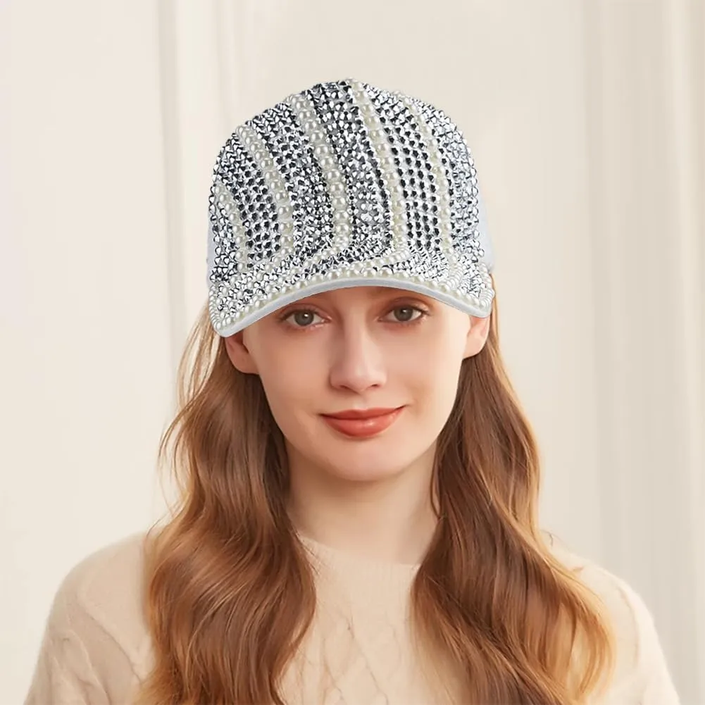 Studded Rhinestone Baseball Cap for Women Sparkle Bling Denim Sun Hat Casual Sports Hat