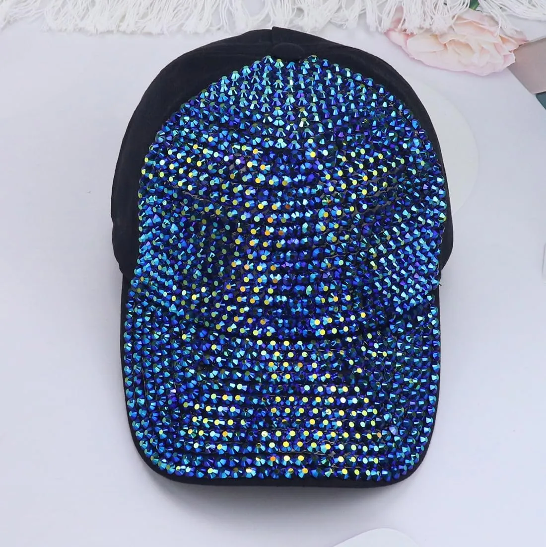 Studded Rhinestone Baseball Cap for Women Sparkle Bling Denim Sun Hat Casual Sports Hat