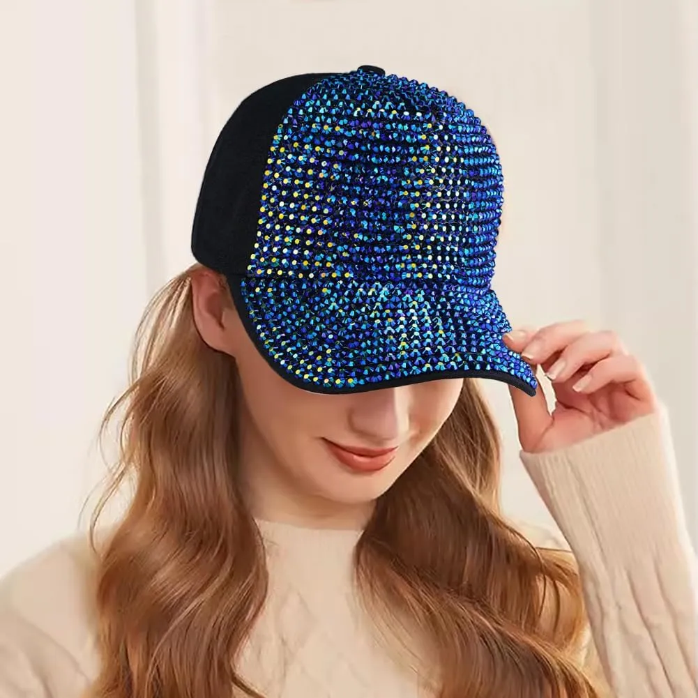 Studded Rhinestone Baseball Cap for Women Sparkle Bling Denim Sun Hat Casual Sports Hat