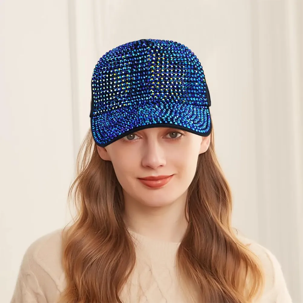 Studded Rhinestone Baseball Cap for Women Sparkle Bling Denim Sun Hat Casual Sports Hat
