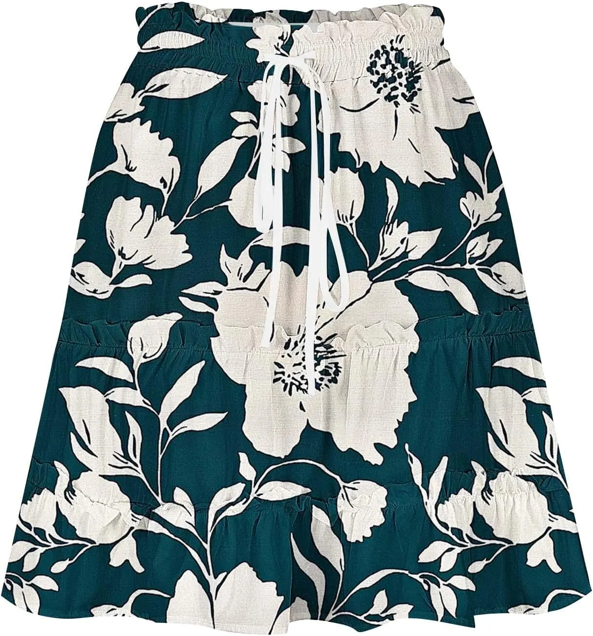 Summer Beach Mini Skirt for Women, Fashion Boho Floral Print Ruched Casual Skirts Tie Drawstring Vacation Trendy Clothes