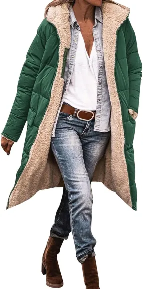 Winter Coats for Women Warm Faux Fur Lined Thicken Jacket Quilted Long Puffer Coat Hood Down Outerwear with Pockets