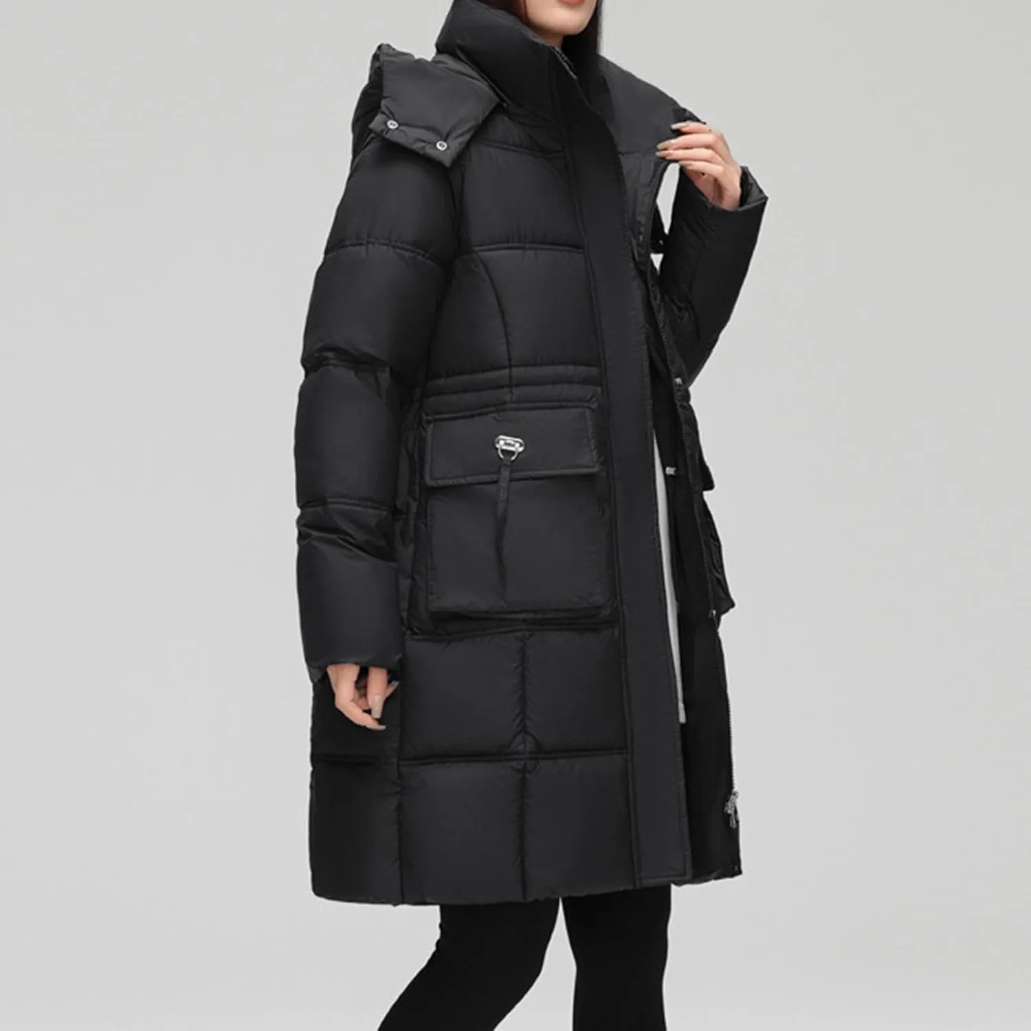 wodceeke Long Hooded Puffer Jacket for Women Winter Warm Down Coats Cotton Padded Windbreaker Overcoat with Removable Hood