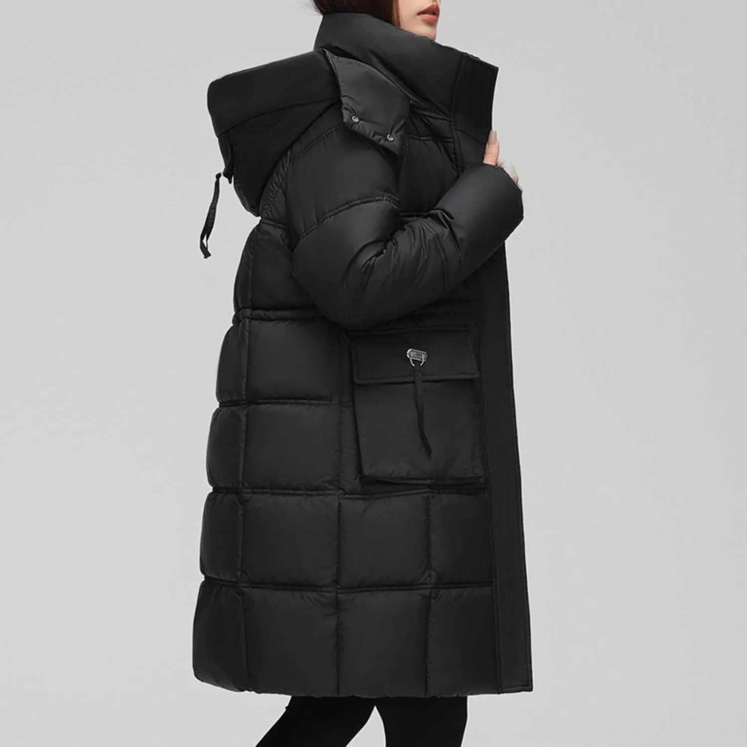 wodceeke Long Hooded Puffer Jacket for Women Winter Warm Down Coats Cotton Padded Windbreaker Overcoat with Removable Hood