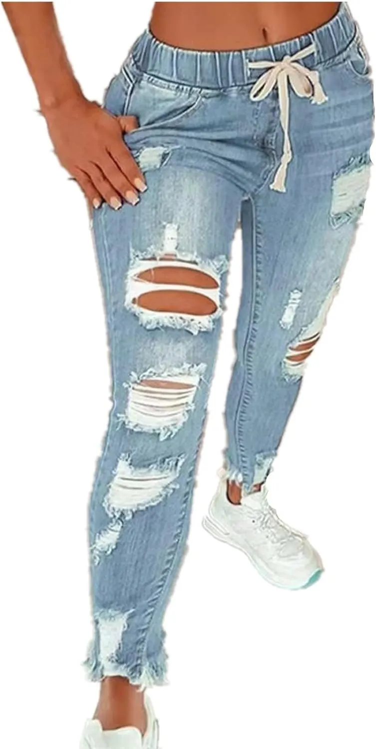 Women Ripped Jeans Full Ripped Distressed Denim Ripped Pants for Casual Daily.