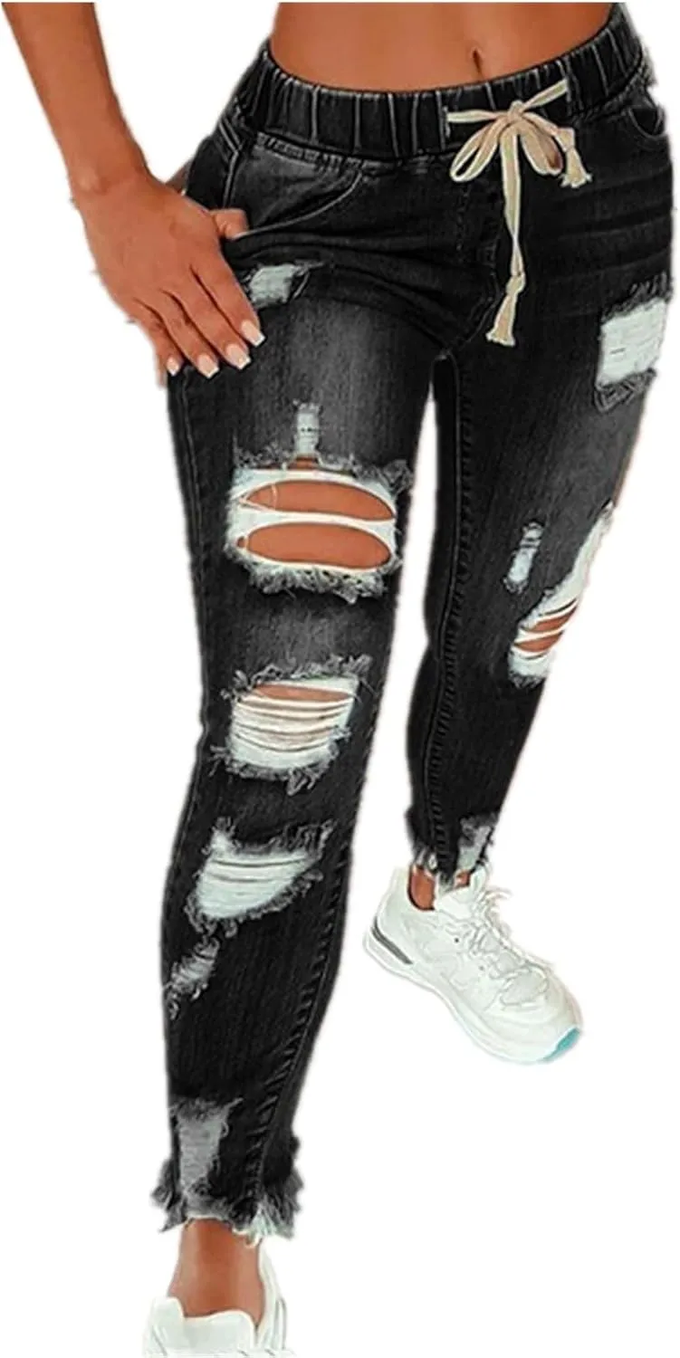Women Ripped Jeans Full Ripped Distressed Denim Ripped Pants for Casual Daily.