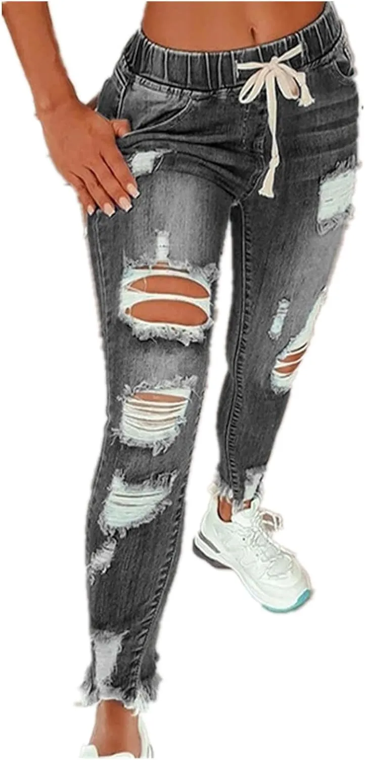 Women Ripped Jeans Full Ripped Distressed Denim Ripped Pants for Casual Daily.