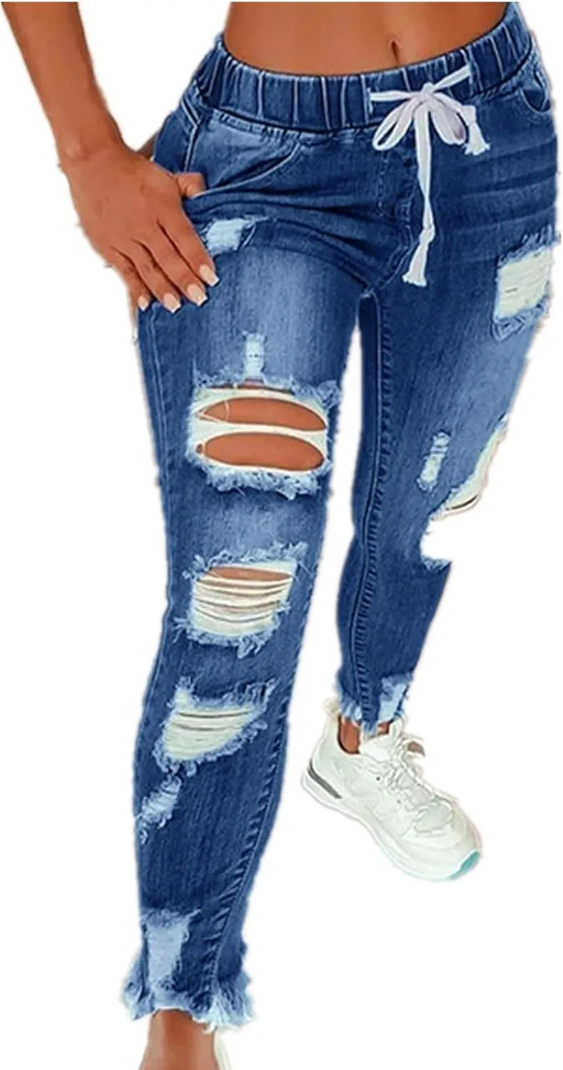 Women Ripped Jeans Full Ripped Distressed Denim Ripped Pants for Casual Daily.