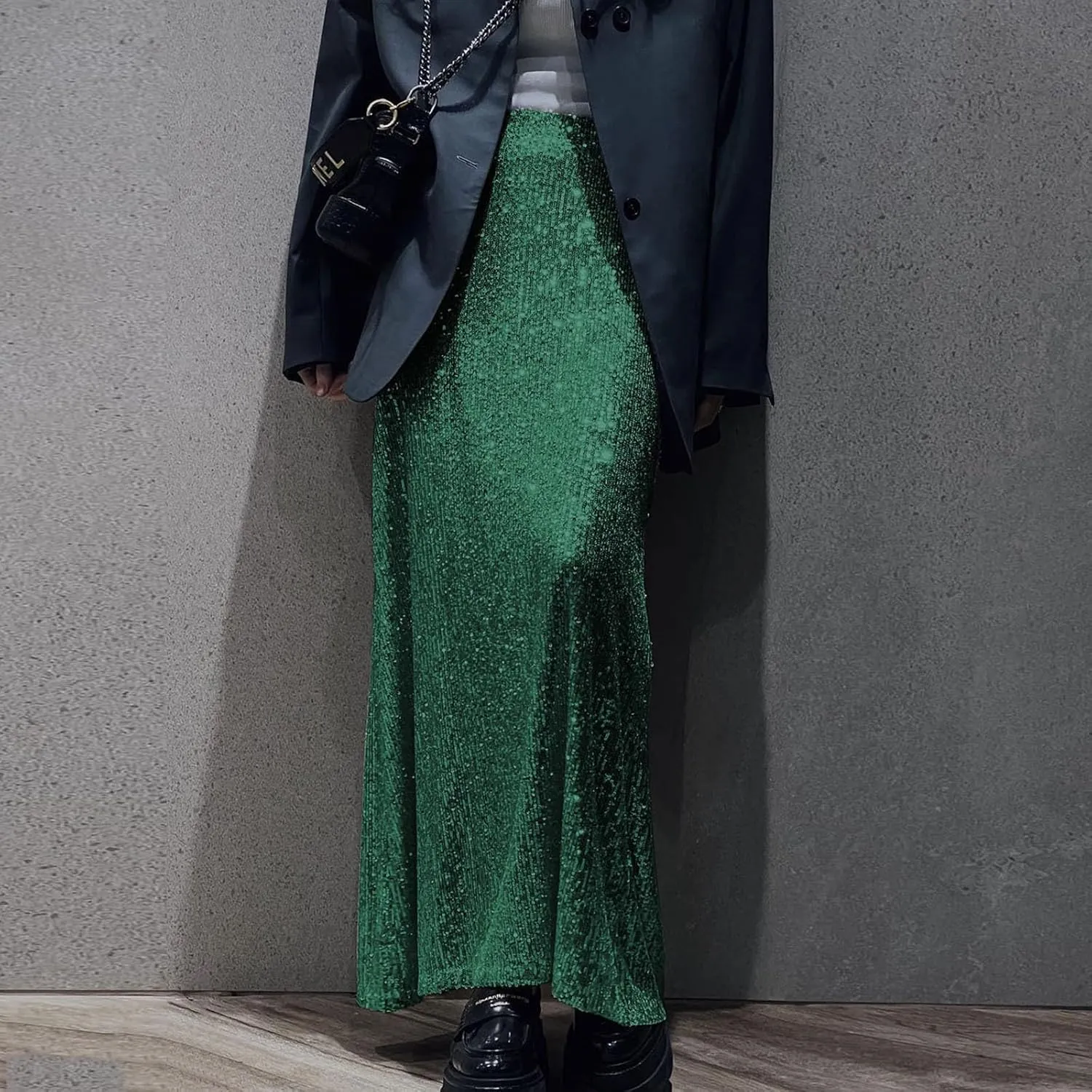 Women Sequin Skirt Sparkly Cute High Waist Ruffle Women's Elastic Waisted Bodycon Sparkle Night Out Silver Sparkly