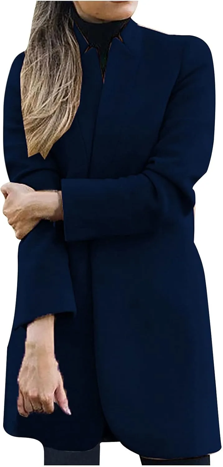 Women Winter Coat Fashion 2022 Cardigan Trench Coat Stand Up Collar Long Jacket Ladies Wool Blend Coats Warm Outerwear