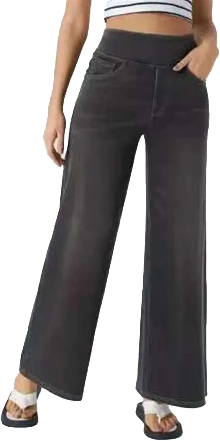 Women's Loose Fit High Waist Jeans Business Casual Pants Fashion Skinny Pocket Stretch Straight Jeans Solid Color