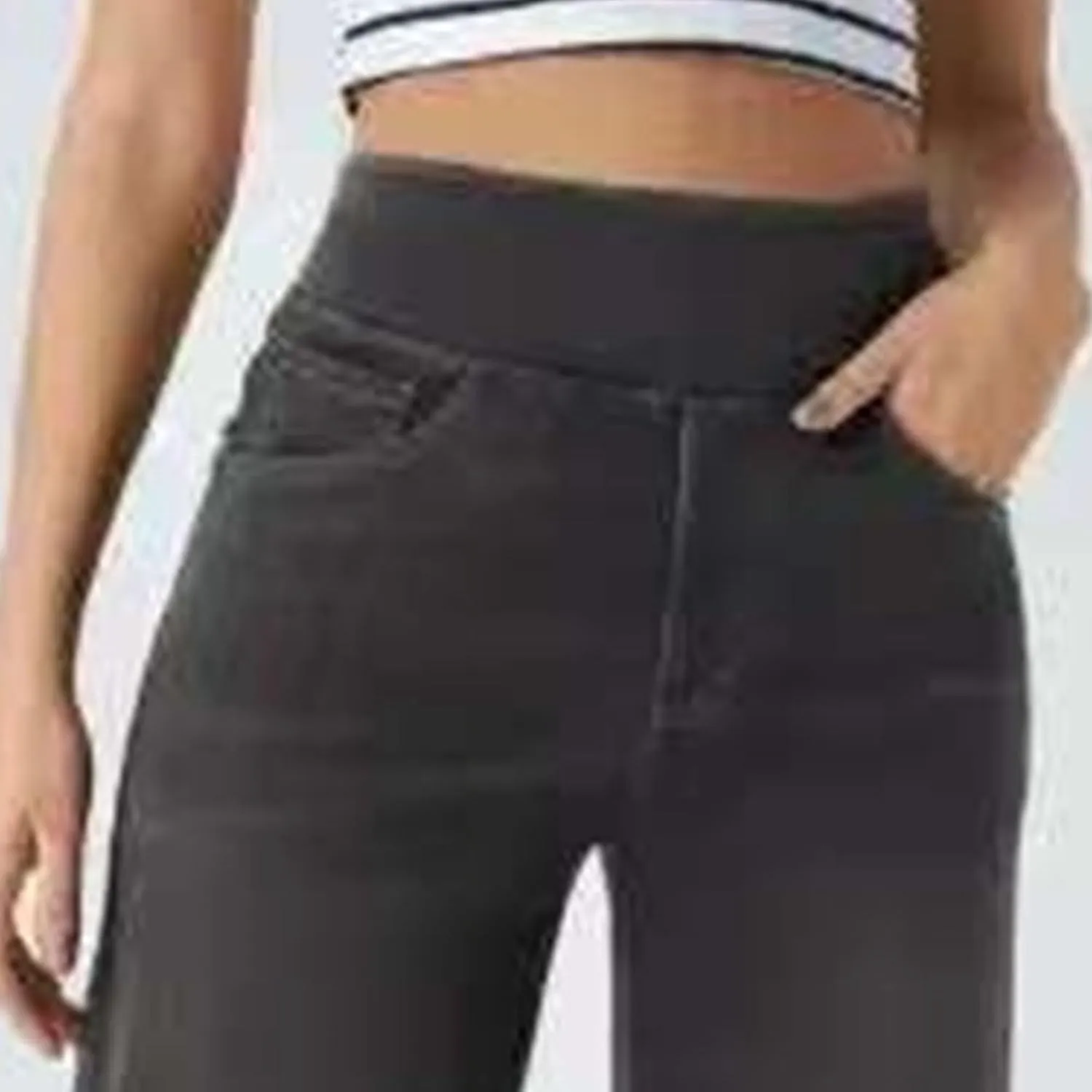Women's Loose Fit High Waist Jeans Business Casual Pants Fashion Skinny Pocket Stretch Straight Jeans Solid Color