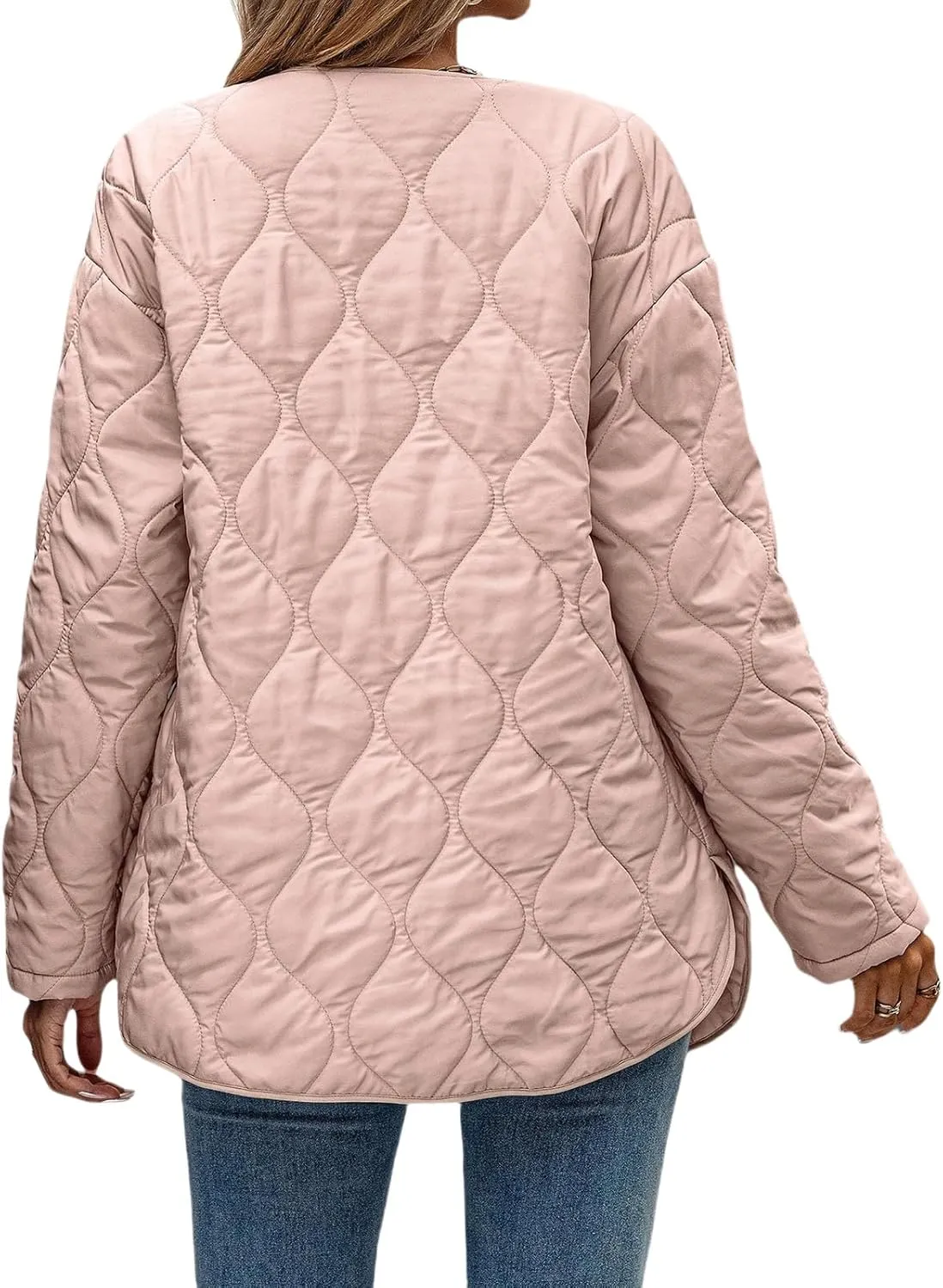 Womens Oversized Lightweight Down Coat Casual Long Sleeve Botton Down Puffer Jacket Outerwear with Pockets