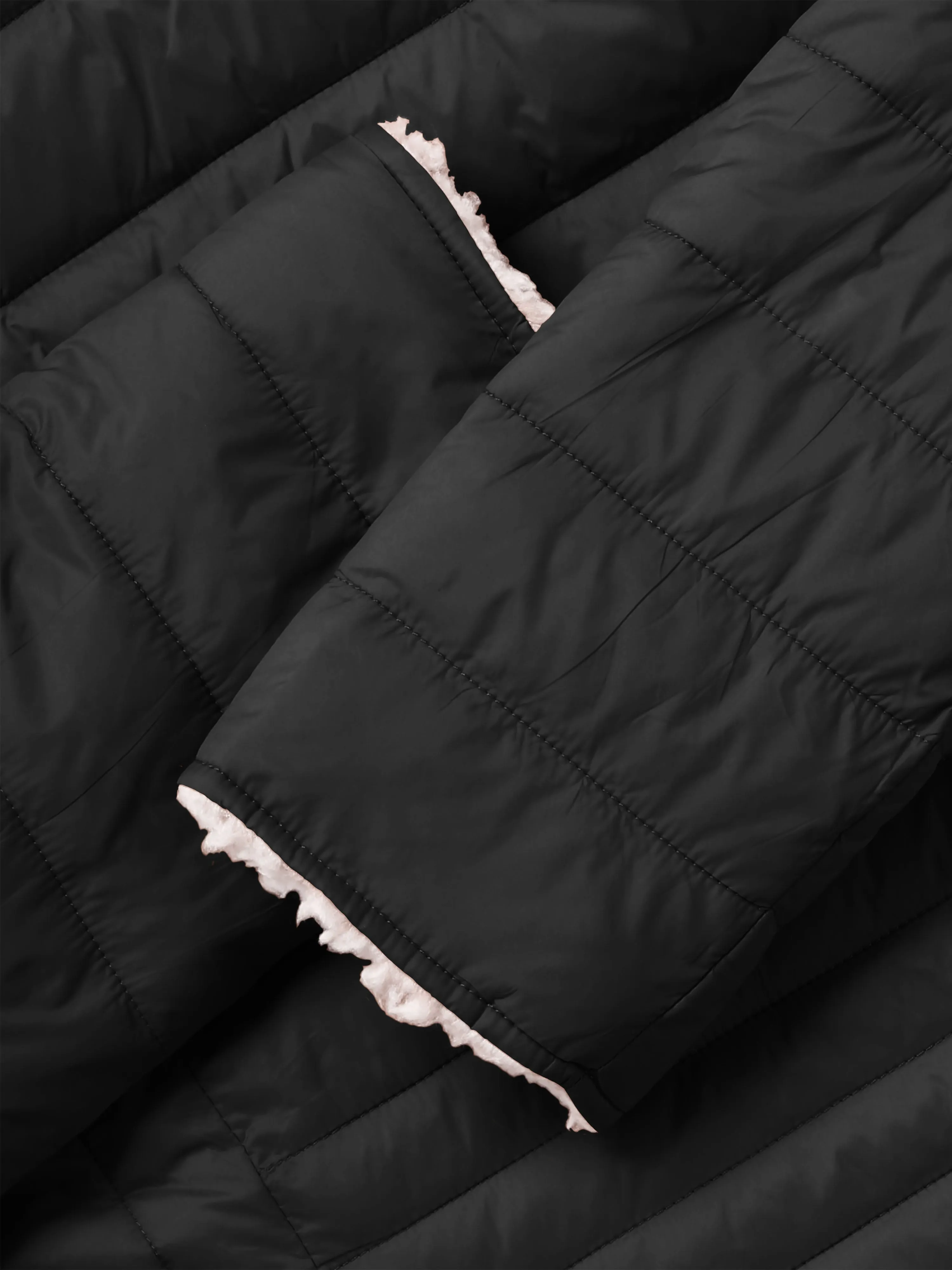 Womens Reversible Sherpa Fleece Puffer Hooded Jacket