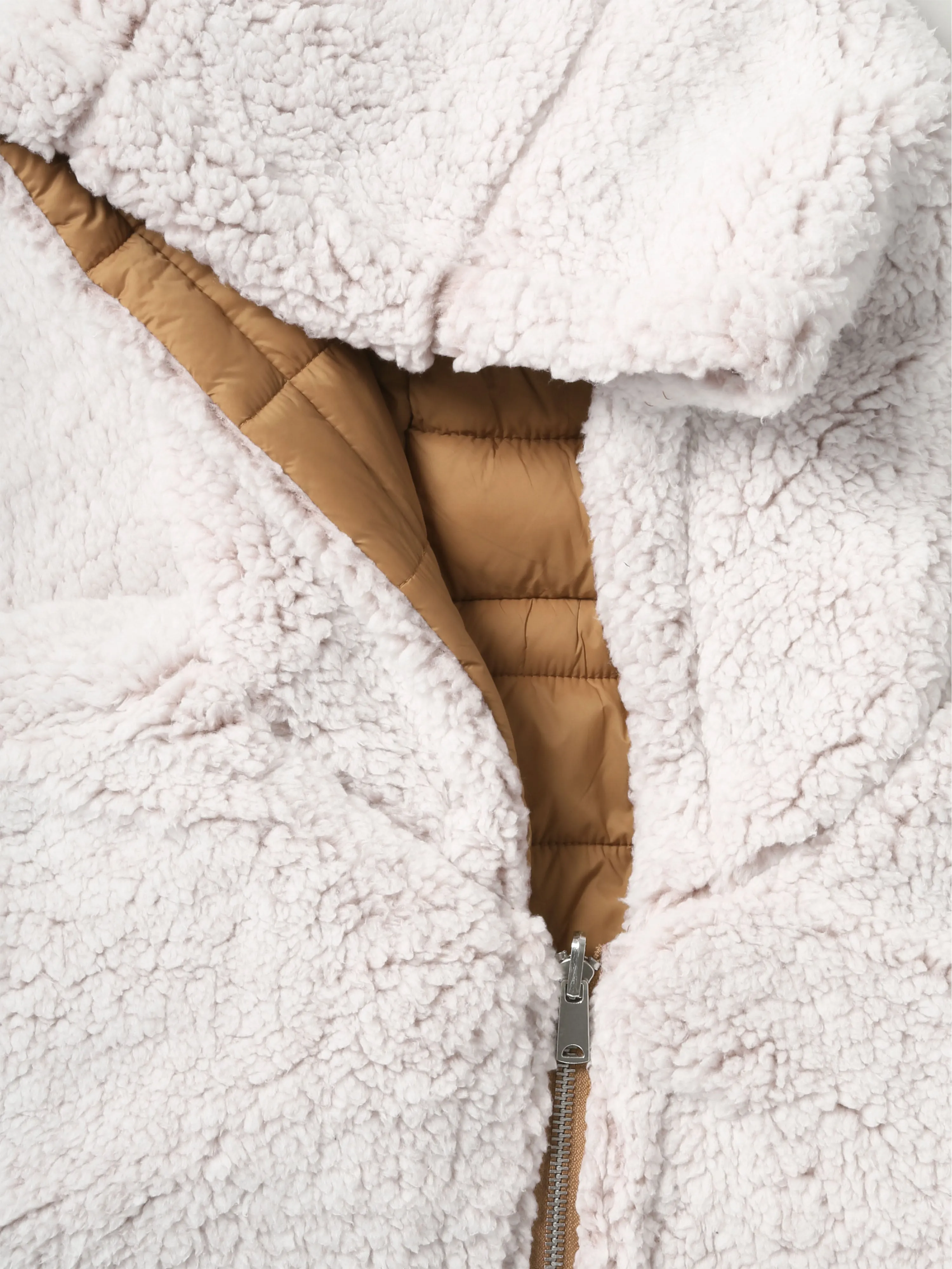 Womens Reversible Sherpa Fleece Puffer Hooded Jacket
