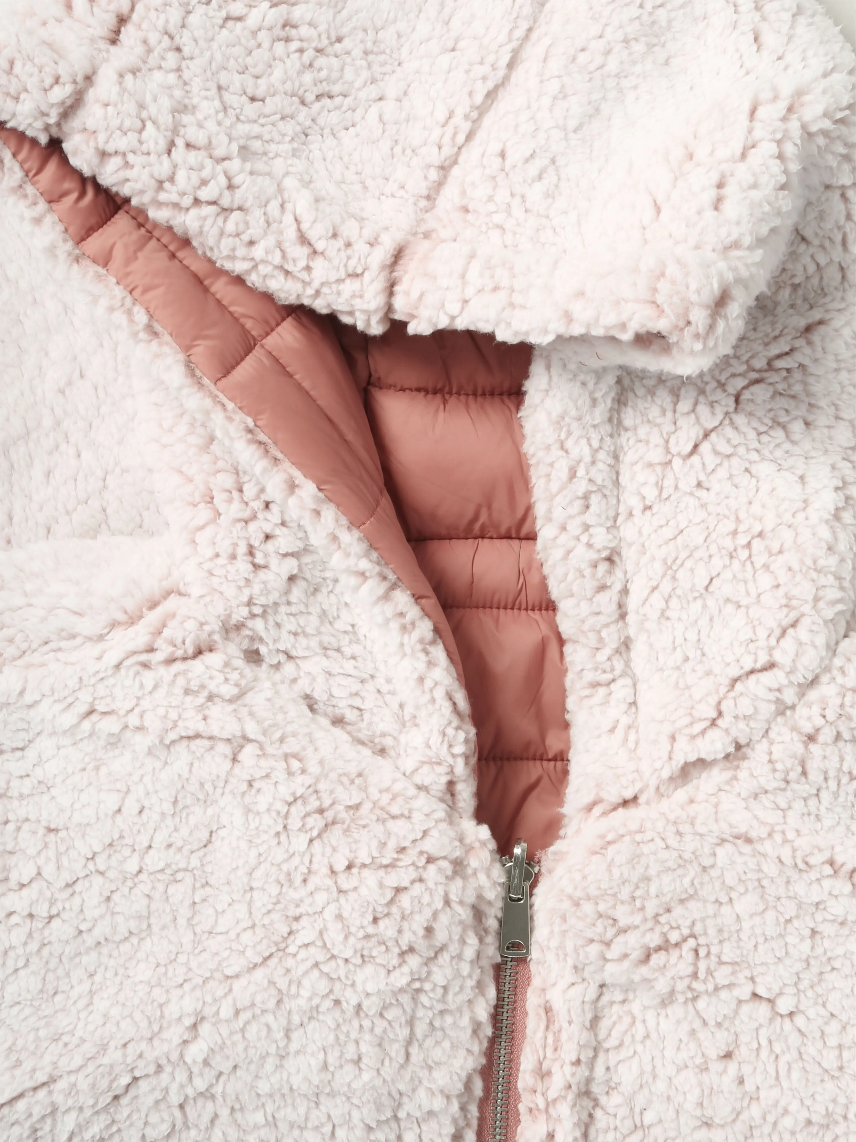 Womens Reversible Sherpa Fleece Puffer Hooded Jacket