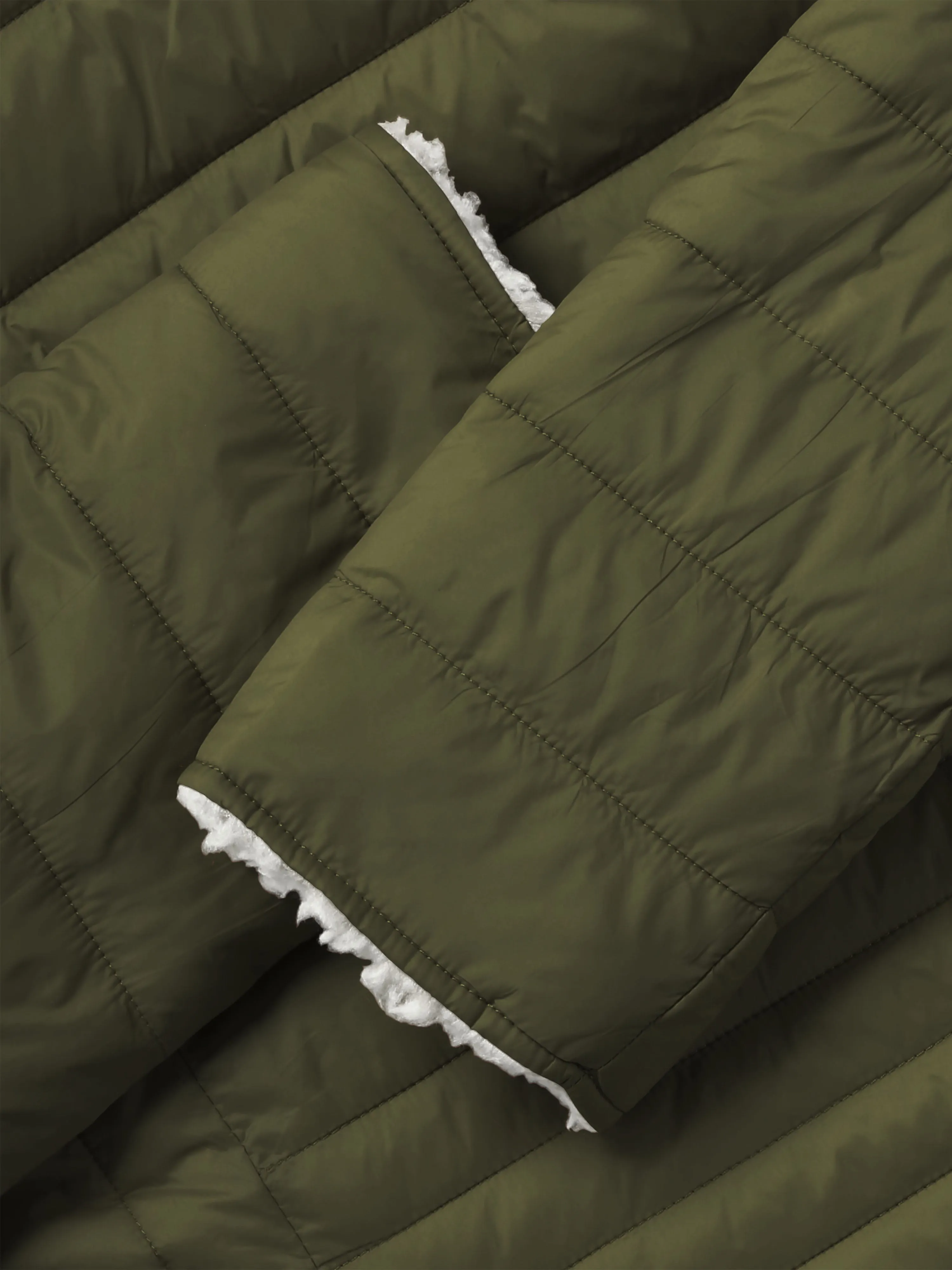 Womens Reversible Sherpa Fleece Puffer Hooded Jacket