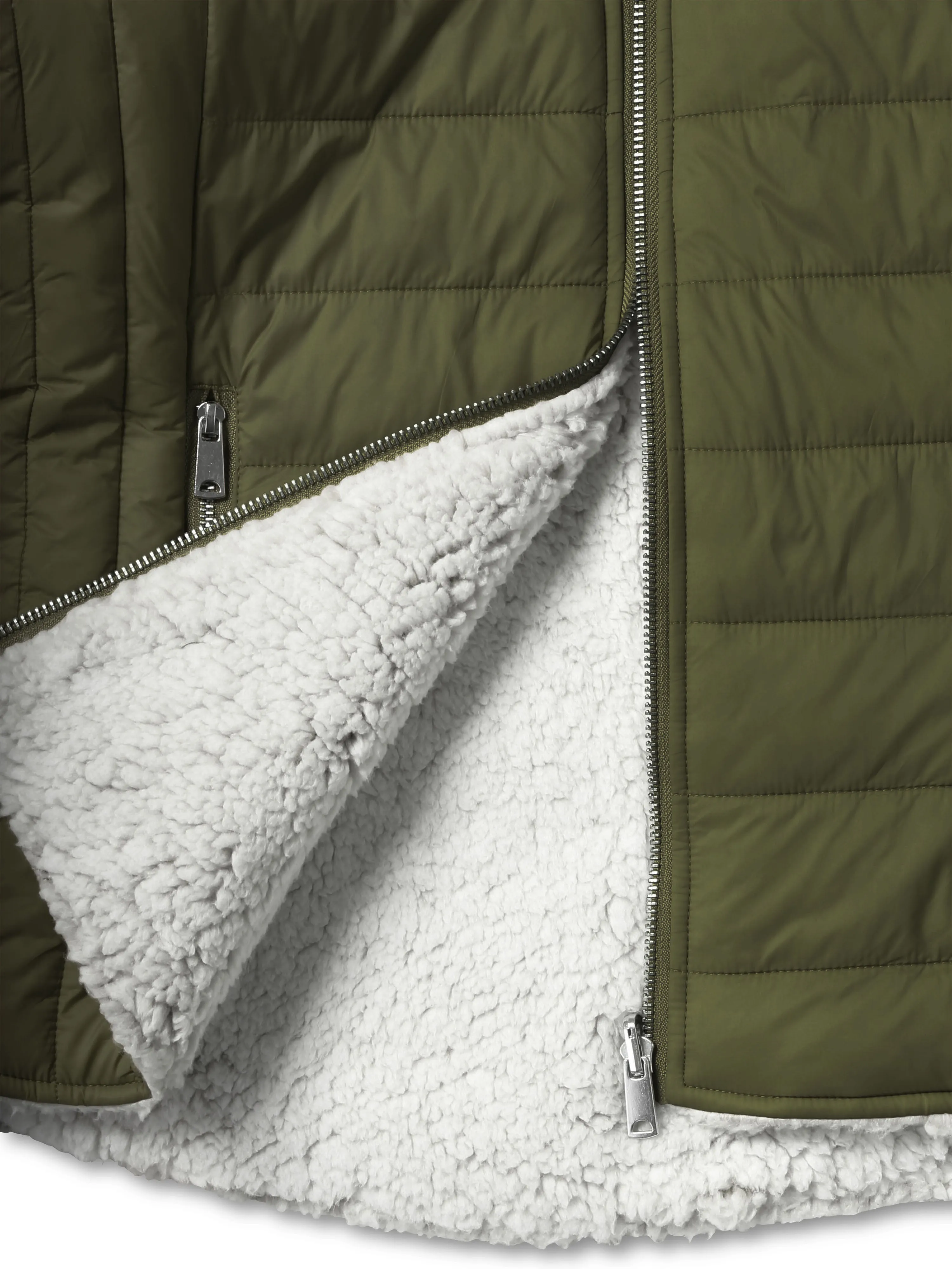 Womens Reversible Sherpa Fleece Puffer Hooded Jacket