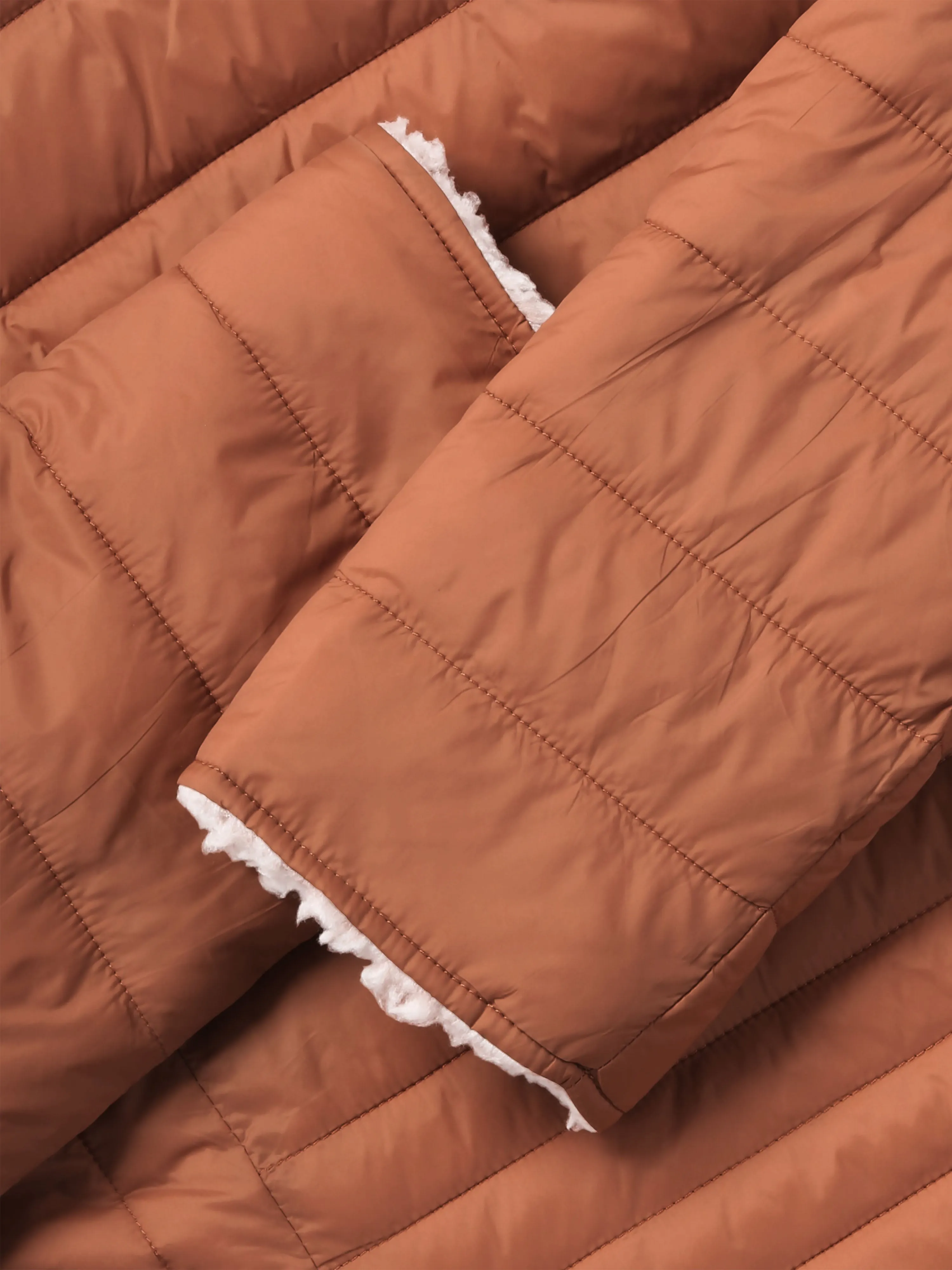 Womens Reversible Sherpa Fleece Puffer Hooded Jacket