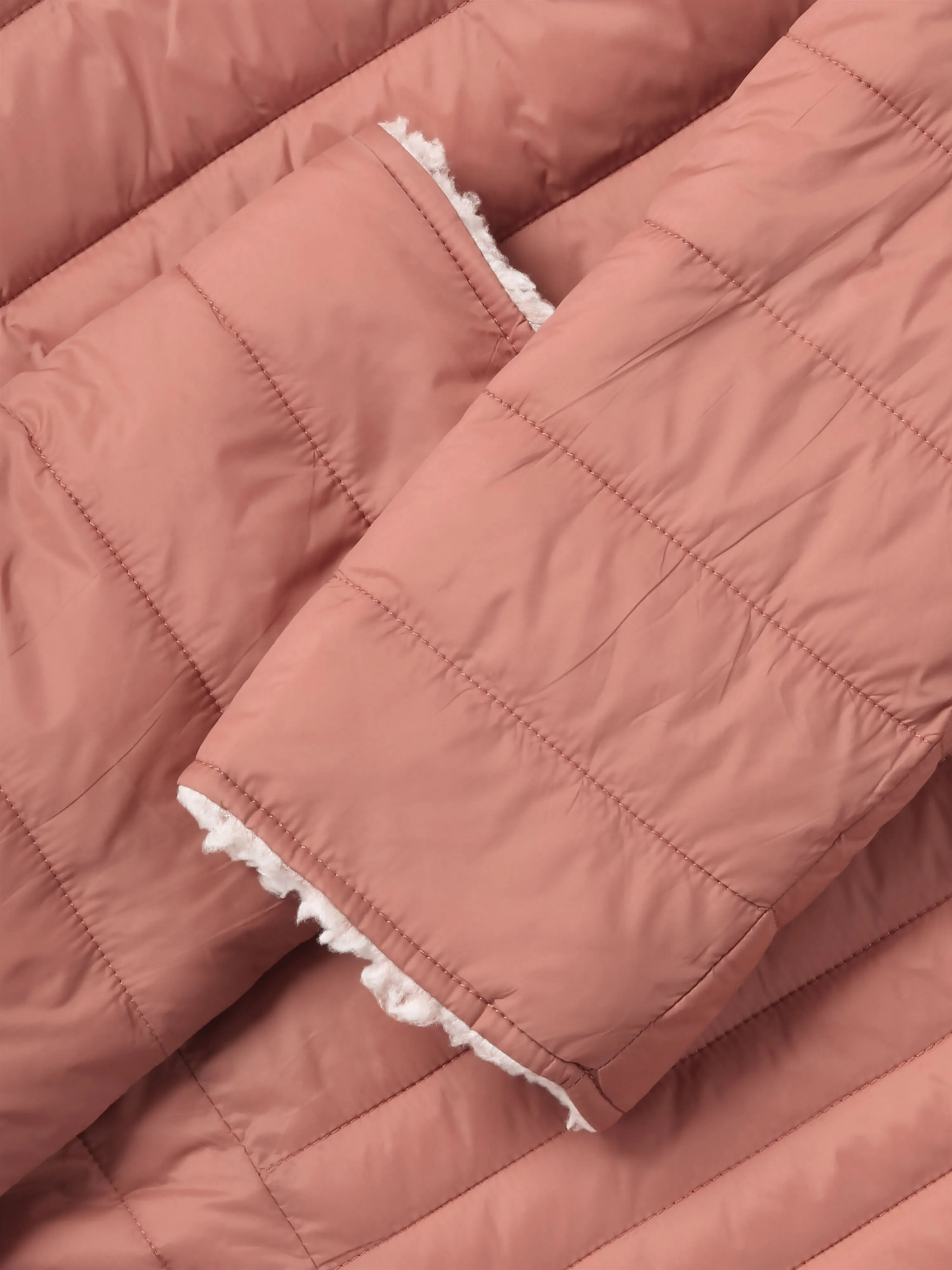 Womens Reversible Sherpa Fleece Puffer Hooded Jacket