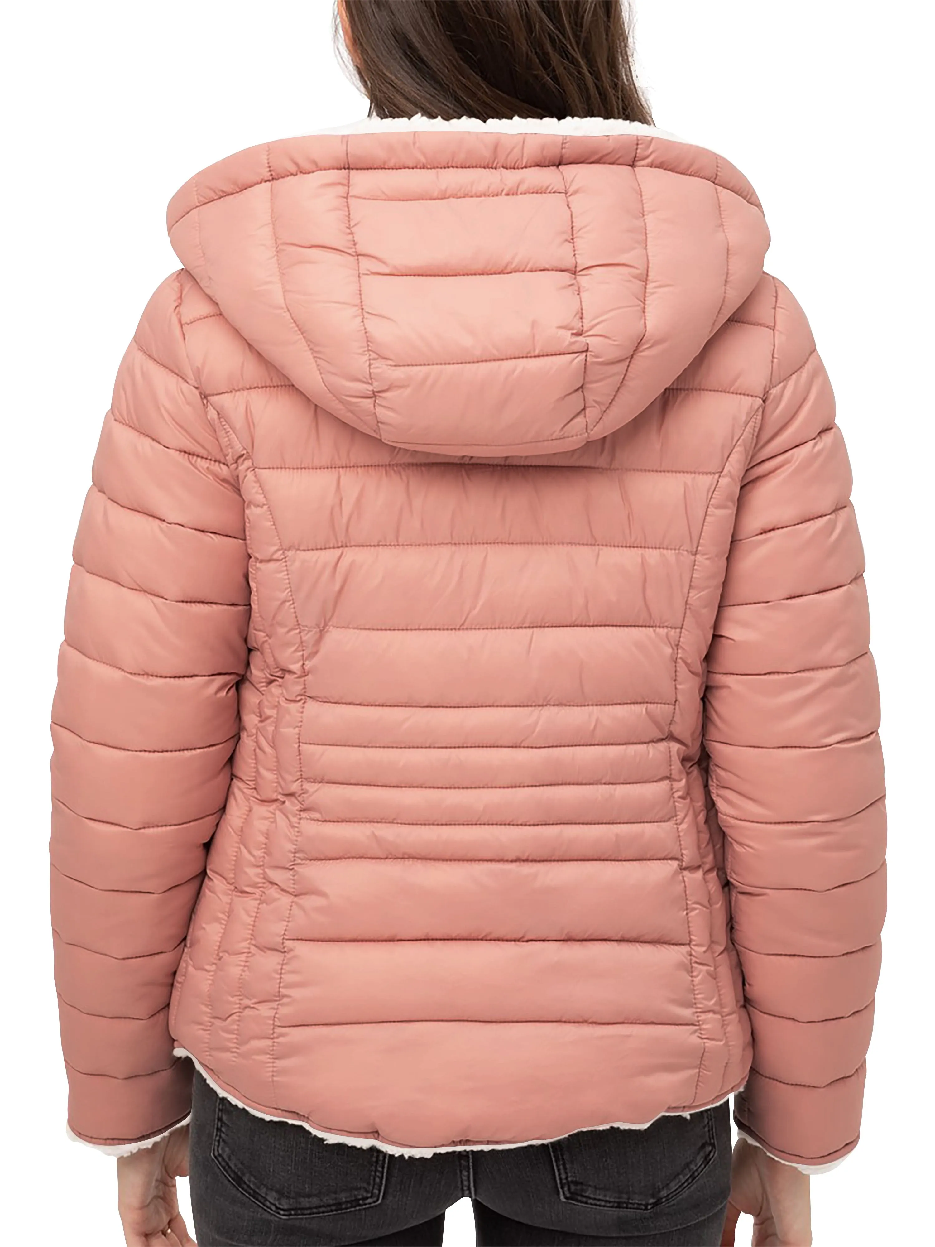 Womens Reversible Sherpa Fleece Puffer Hooded Jacket