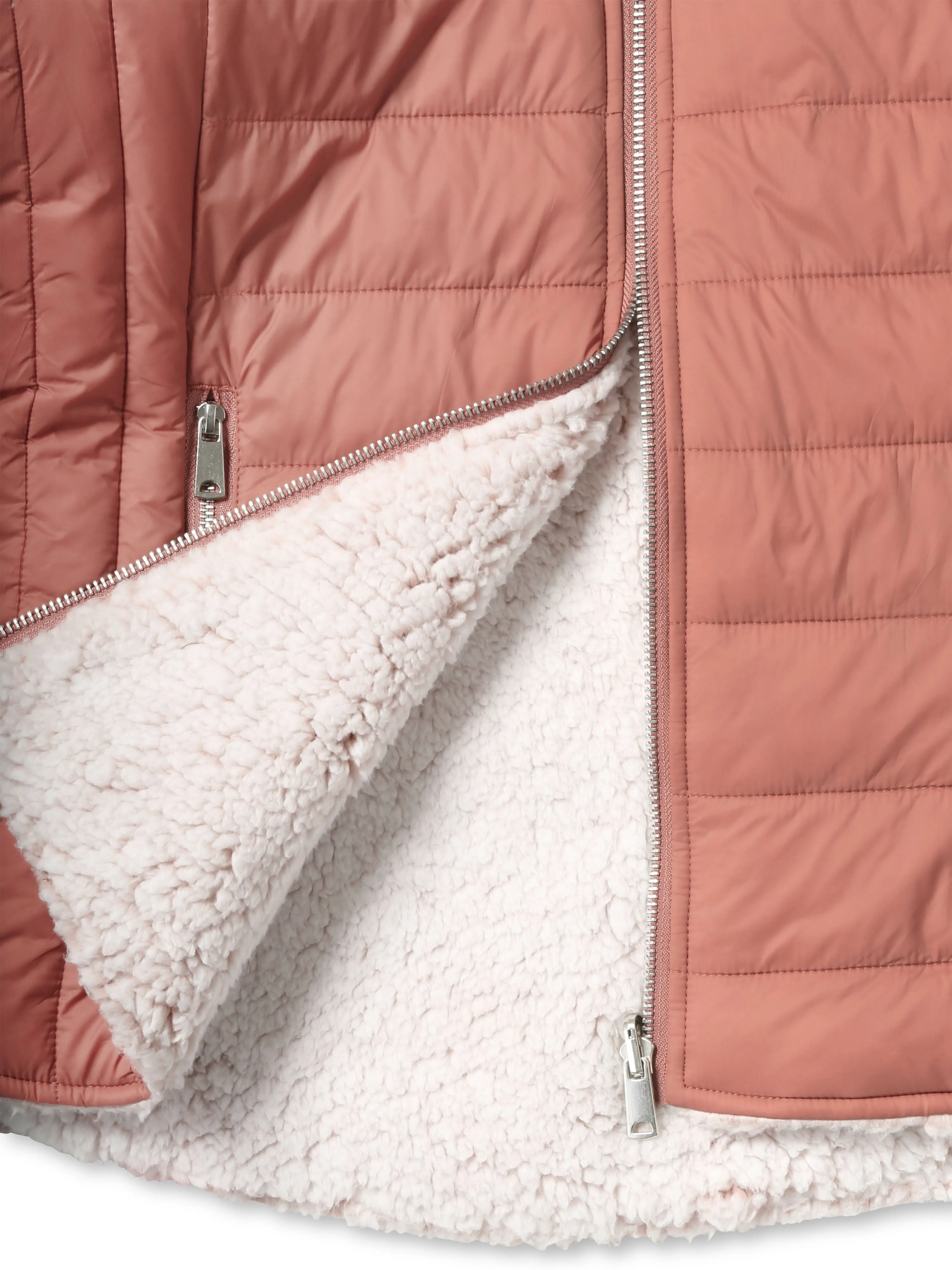 Womens Reversible Sherpa Fleece Puffer Hooded Jacket