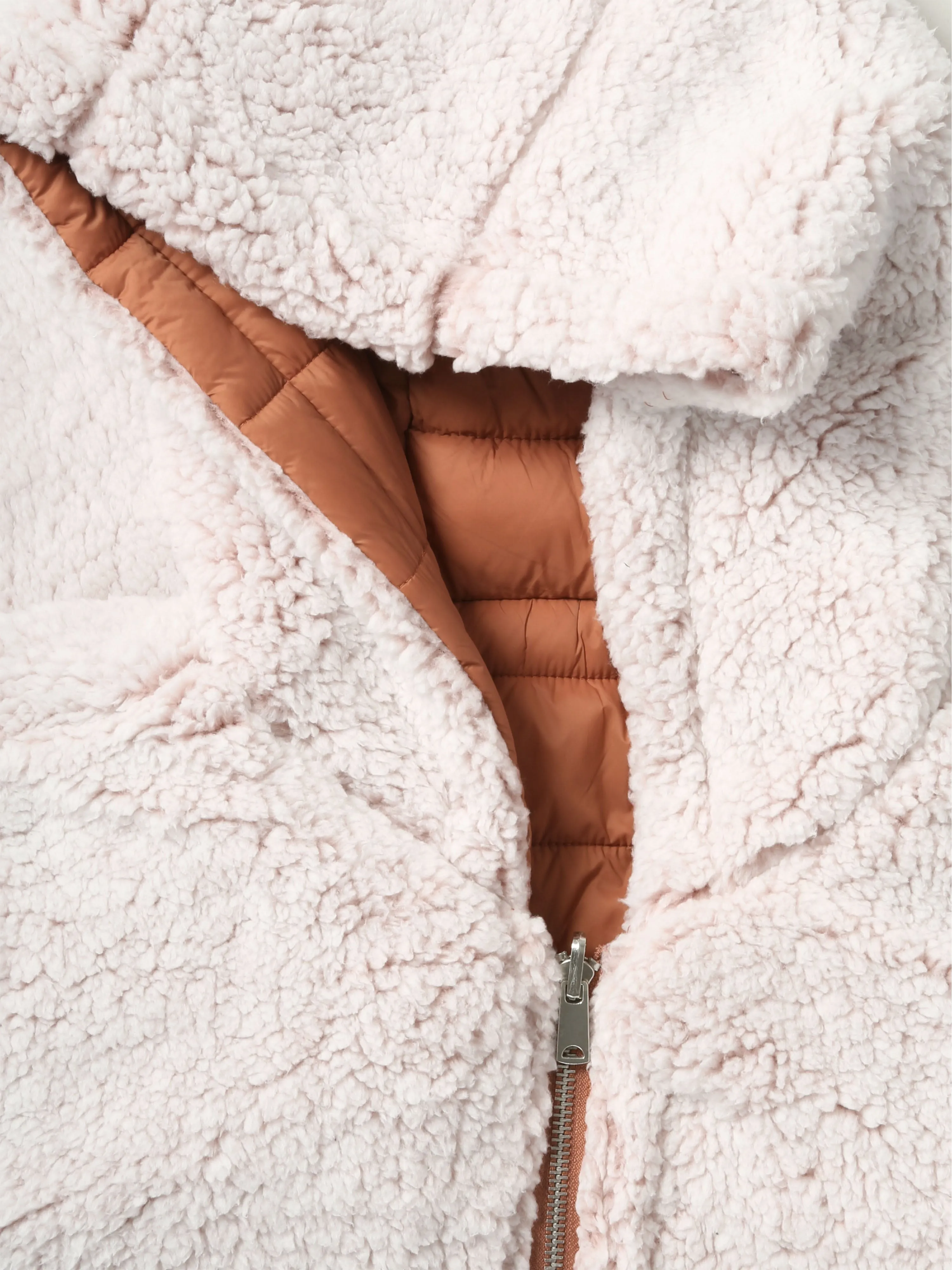 Womens Reversible Sherpa Fleece Puffer Hooded Jacket