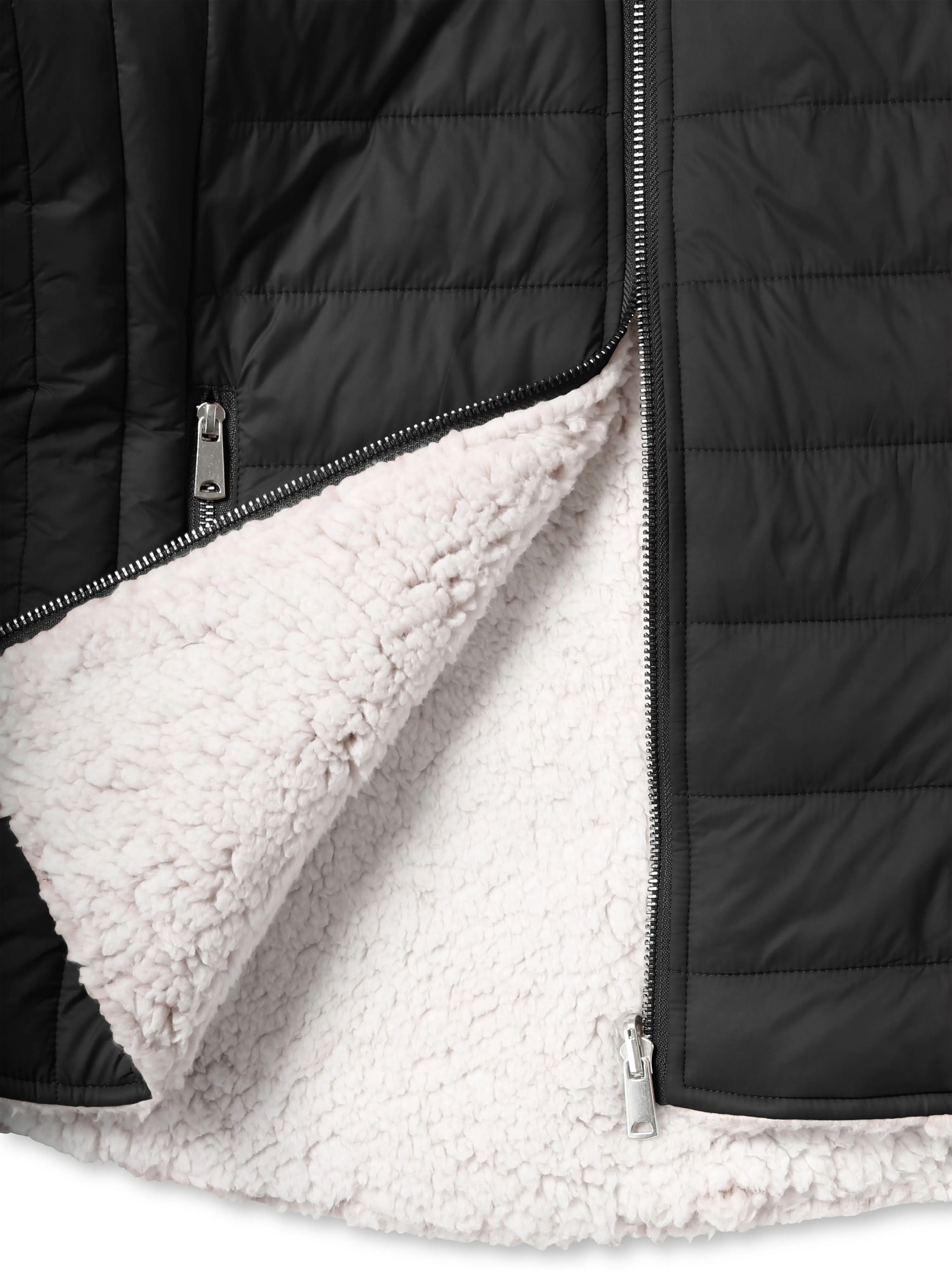 Womens Reversible Sherpa Fleece Puffer Hooded Jacket
