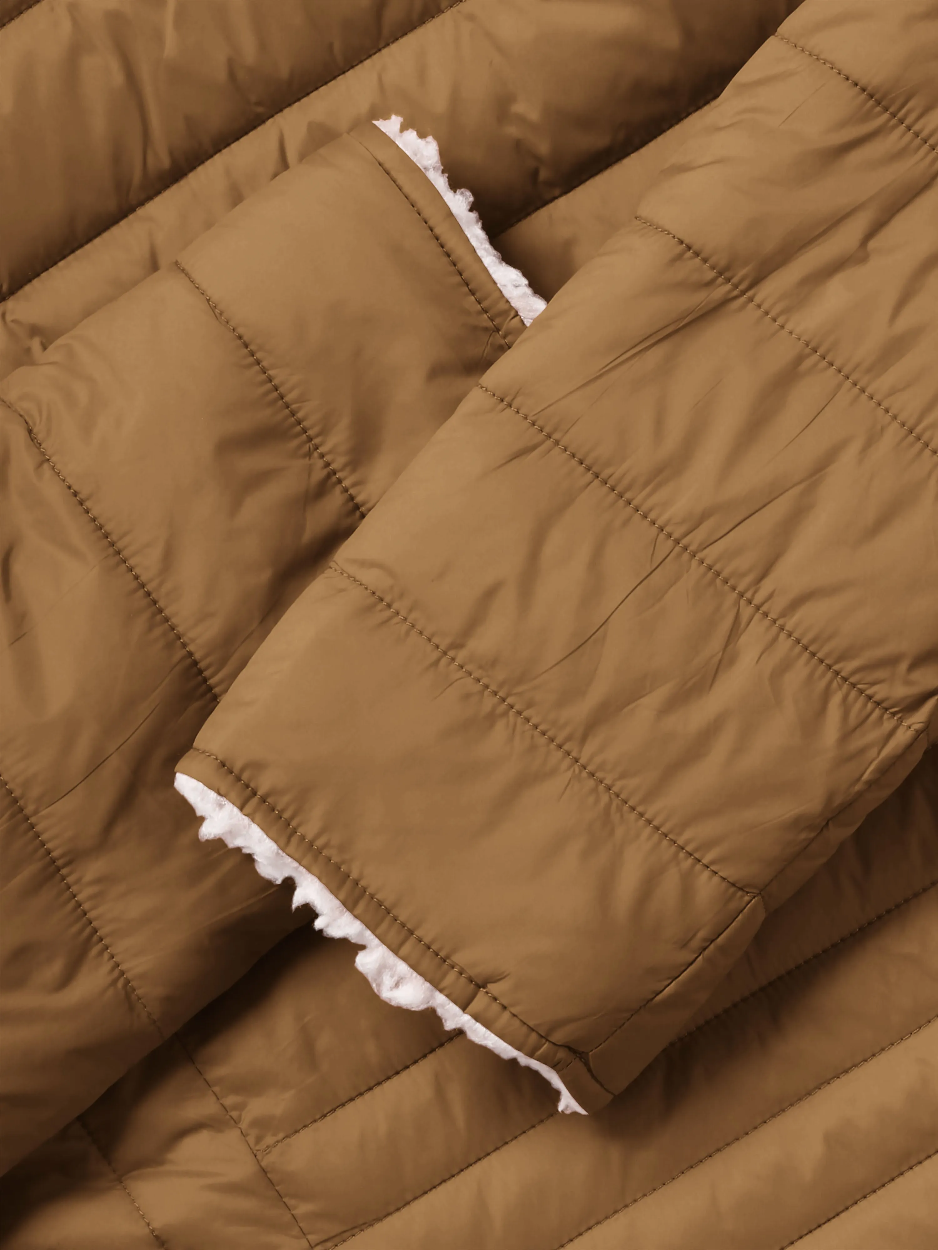 Womens Reversible Sherpa Fleece Puffer Hooded Jacket