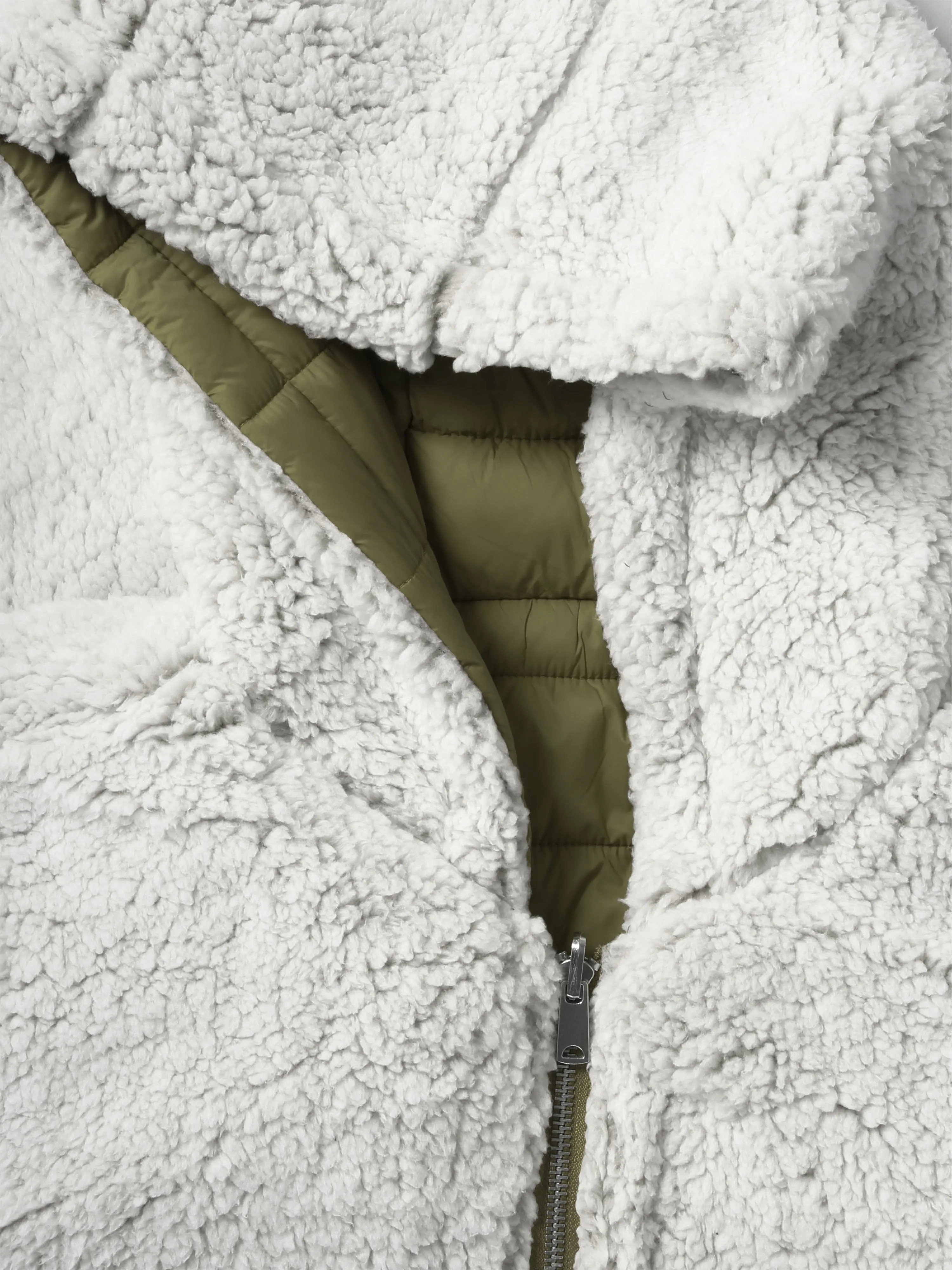 Womens Reversible Sherpa Fleece Puffer Hooded Jacket