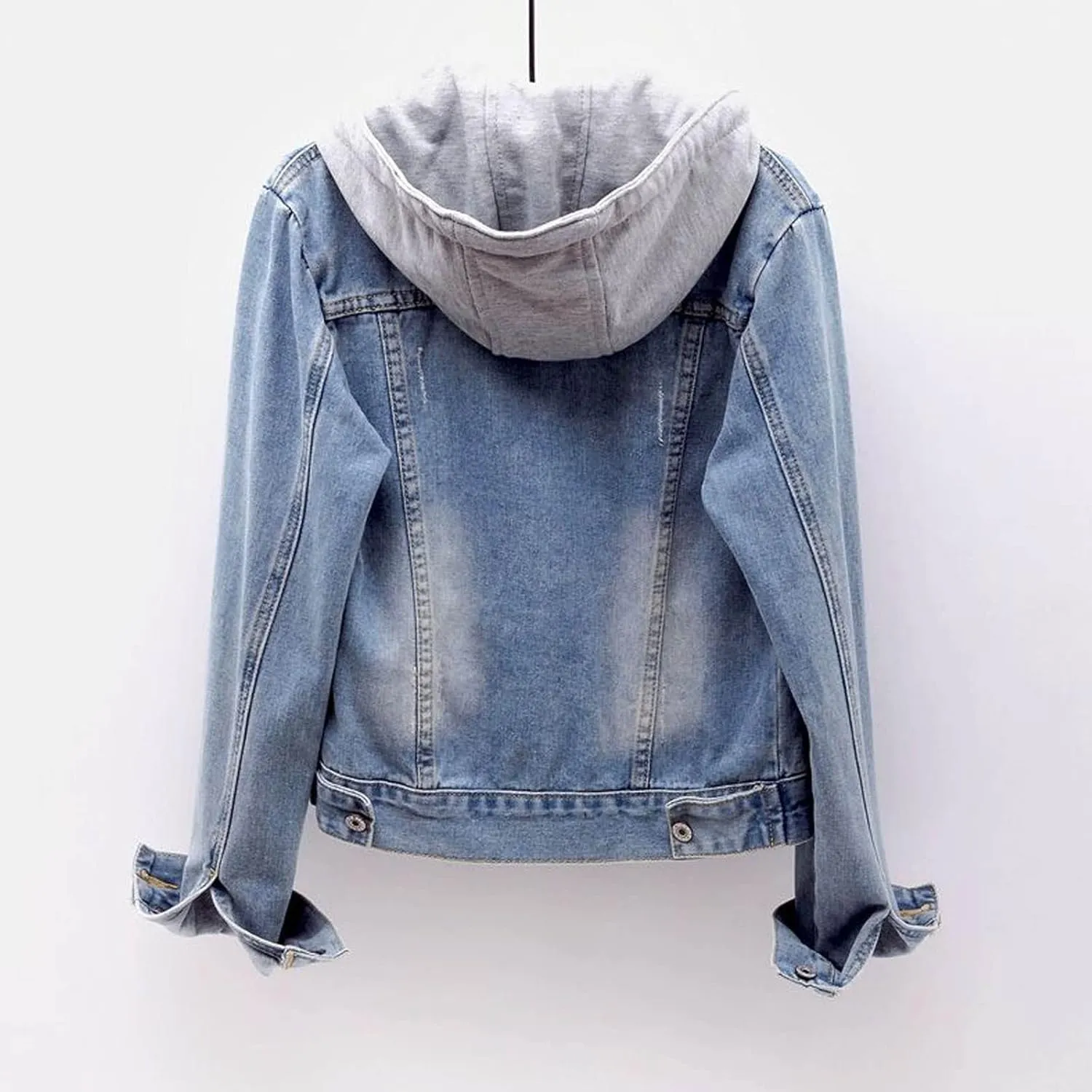 Women's Winter Detachable Hoodie Sherpa Fur Fleece Lined Denim Jean Trucker Jacket Coat