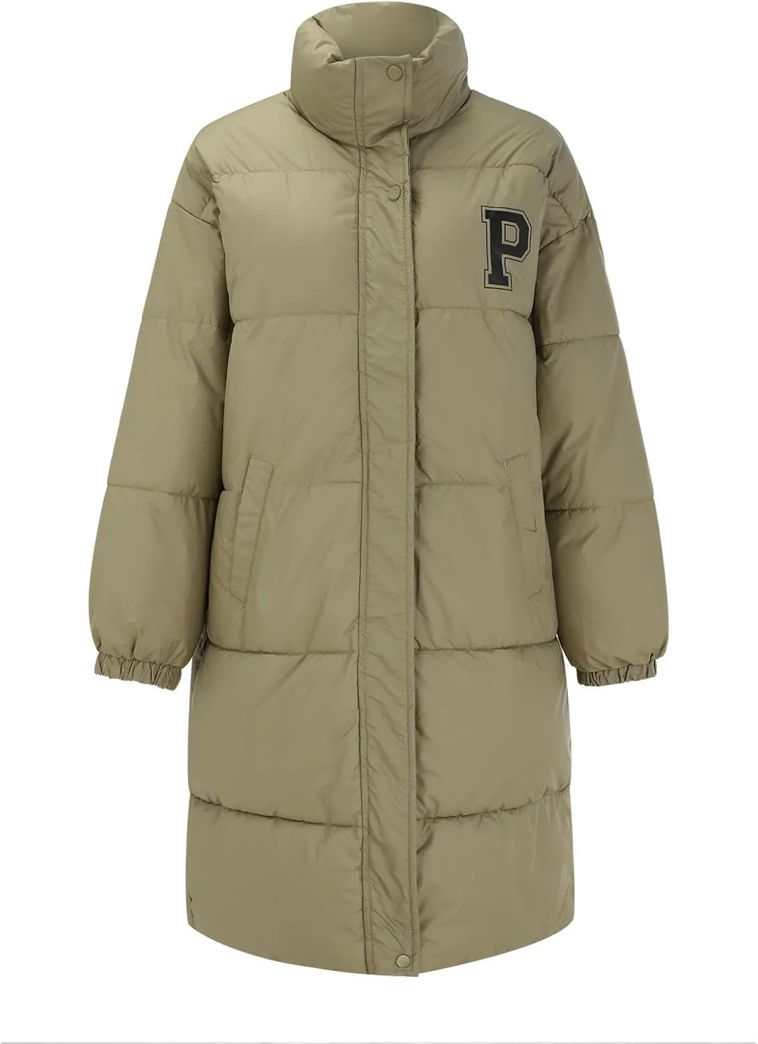 Women's Winter Thickened Down Jackets Long Quilted Puffer Coats Warm Loose Fit Casual Trendy P Letter Outerwear